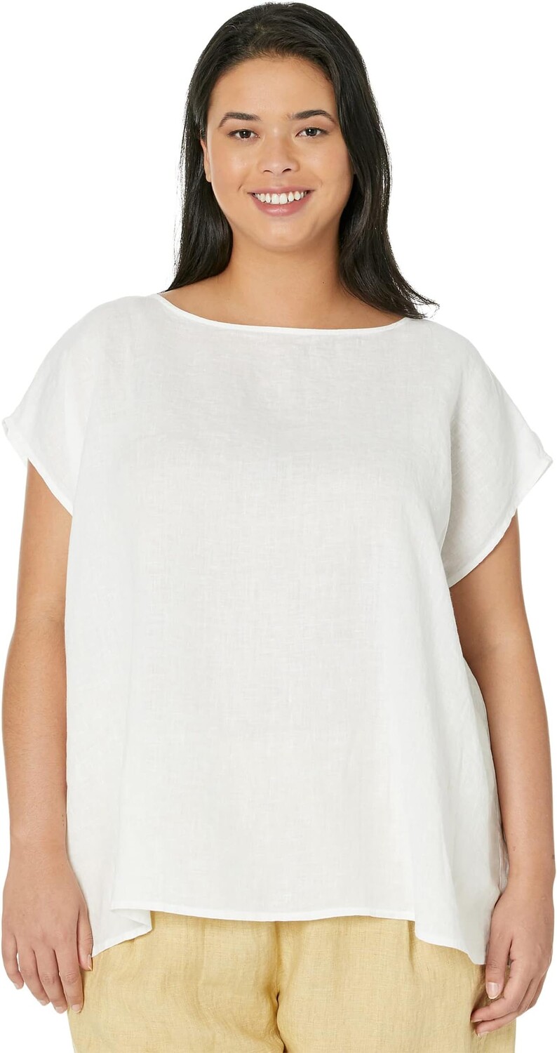 

Топ Eileen Fisher Bateau Neck Gathered Boxy Top in Organic Handkerchief Linen, белый