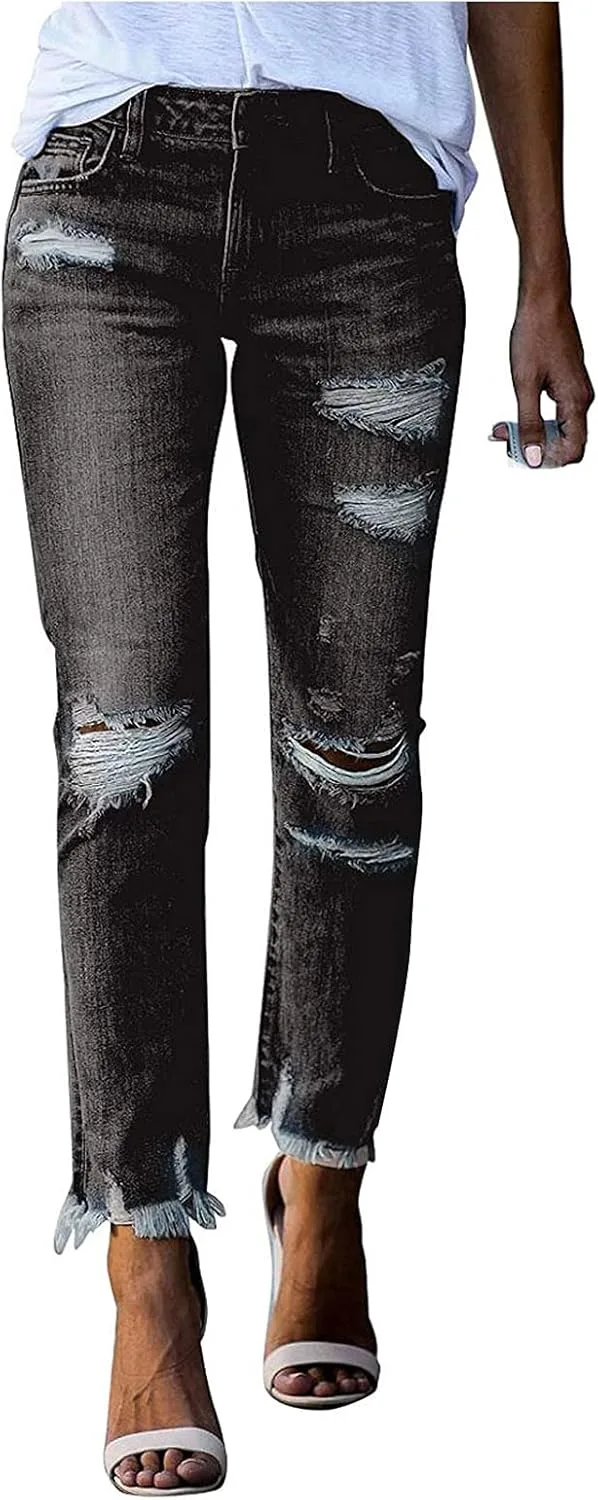 

Женские джинсы LIUguoo с высокой талией, рваные, облегающие, укороченные