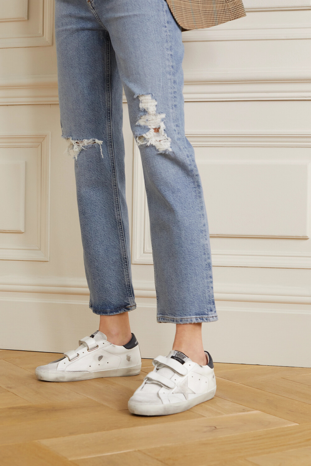 GOLDEN GOOSE кроссовки Old School из кожи с эффектом потертости, белый — фото 3