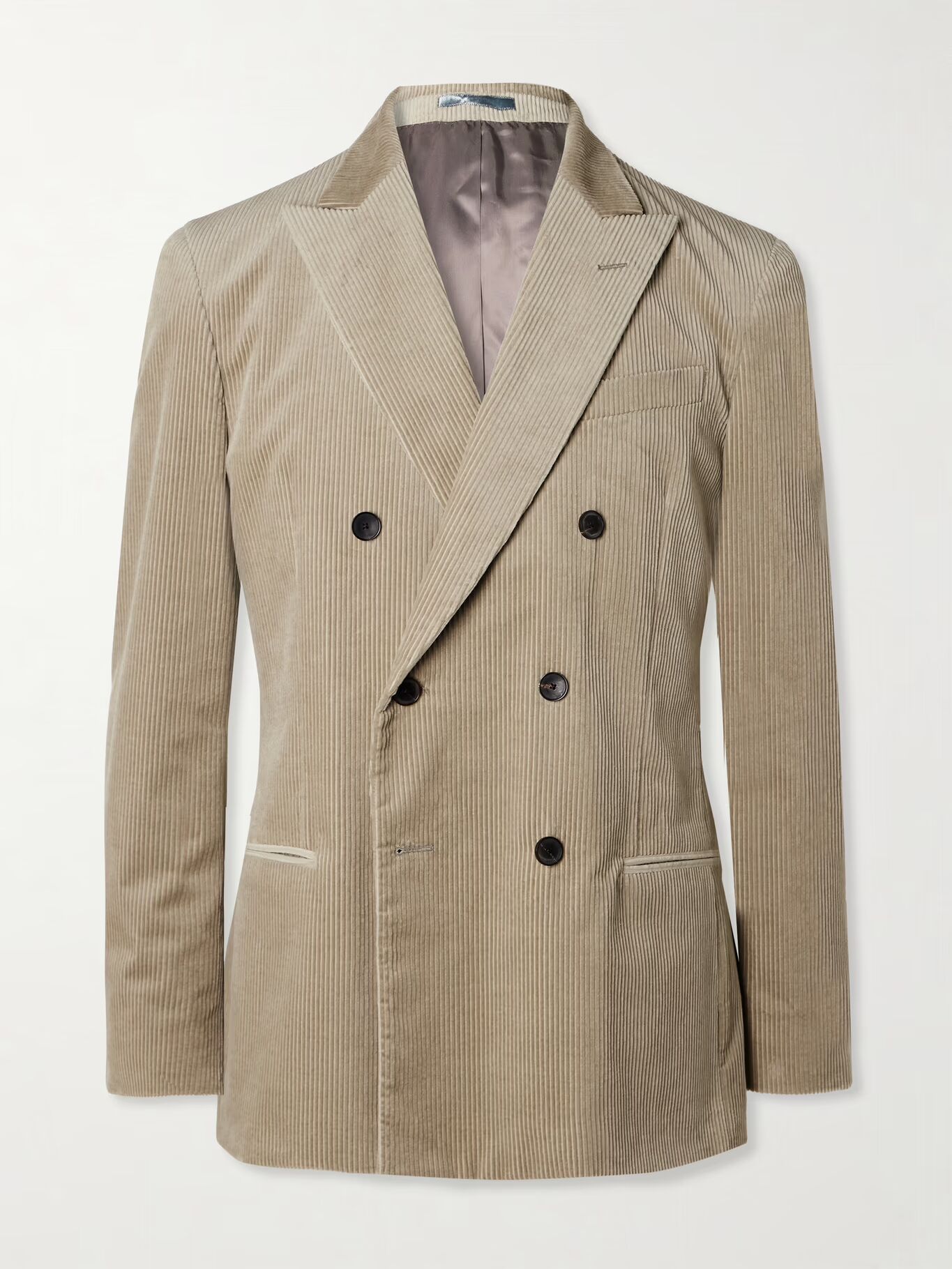 

Приталенный двубортный пиджак-смокинг из смеси хлопка и кашемира MR P., цвет Mushroom