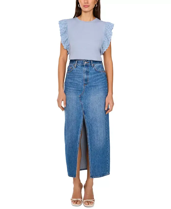 

Женская хлопковая майка с отделкой из люверсов и кружева Vince Camuto, синий