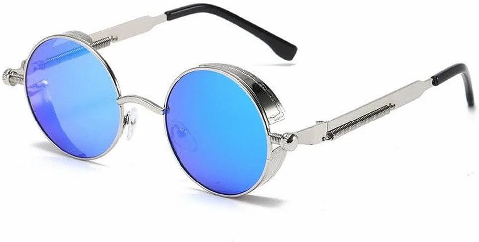 

Металлические солнцезащитные очки в стиле стимпанк для мужчин и женщин, модные круглые очки, винтажные солнцезащитные очки высокого качества HVTVTLA, Silver Blue