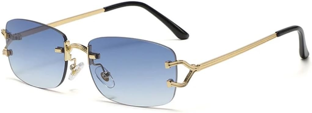 

Солнцезащитные очки с защитой от УФ-излучения UV400 | Металлическая безободковая оправа, панк-стиль, цветные линзы | Для женщин и мужчин, для занятий спортом на открытом воздухе и вождения DSVIGF, Gold-blue