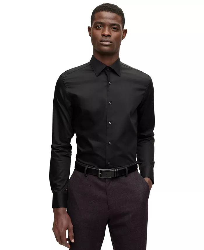 

Мужская рубашка облегающего кроя Easy-Iron Hugo Boss, черный