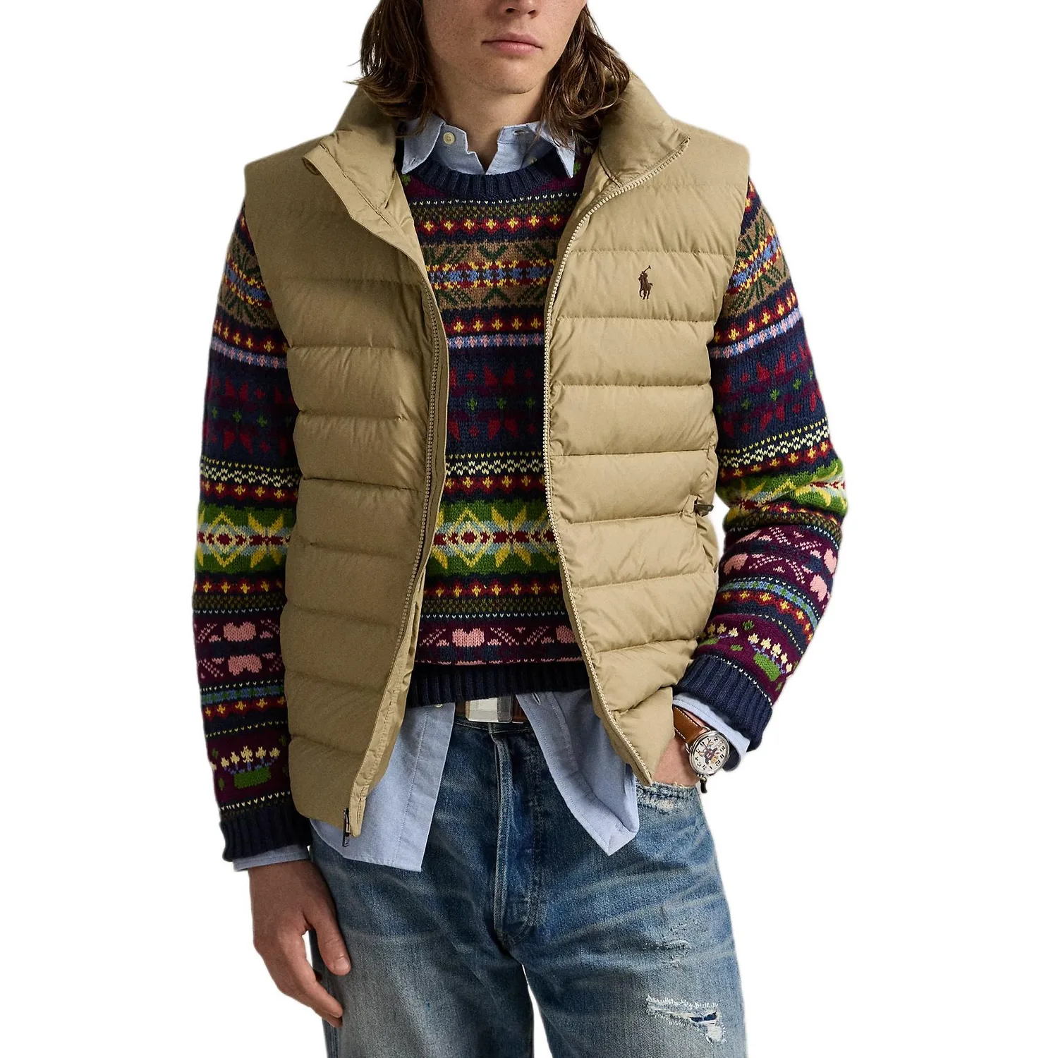 Стеганый жилет с вышитым логотипом Polo Ralph Lauren, RL Khaki — фото 2