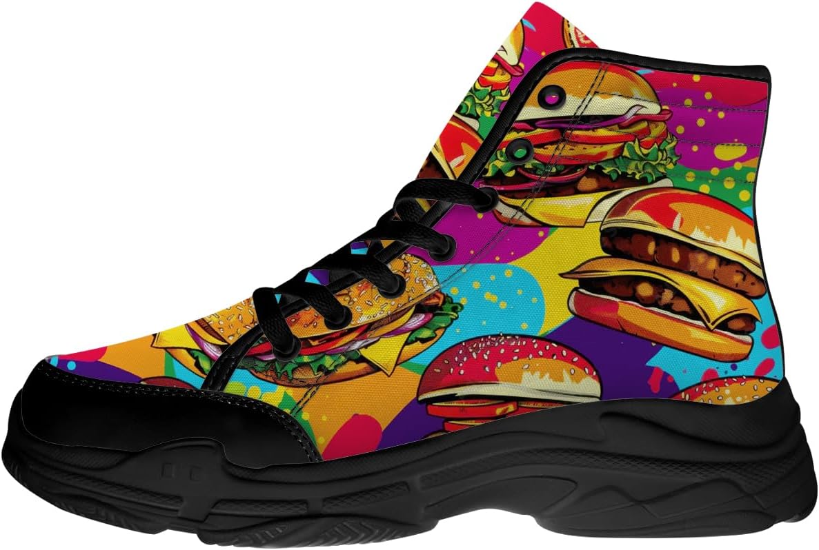 

Высокие кеды с принтом гамбургера для мужчин и женщин, кеды на шнуровке с 3D рисунком, парусиновая платформа, подарки для него и нее Generic, Hamburgers Colorful