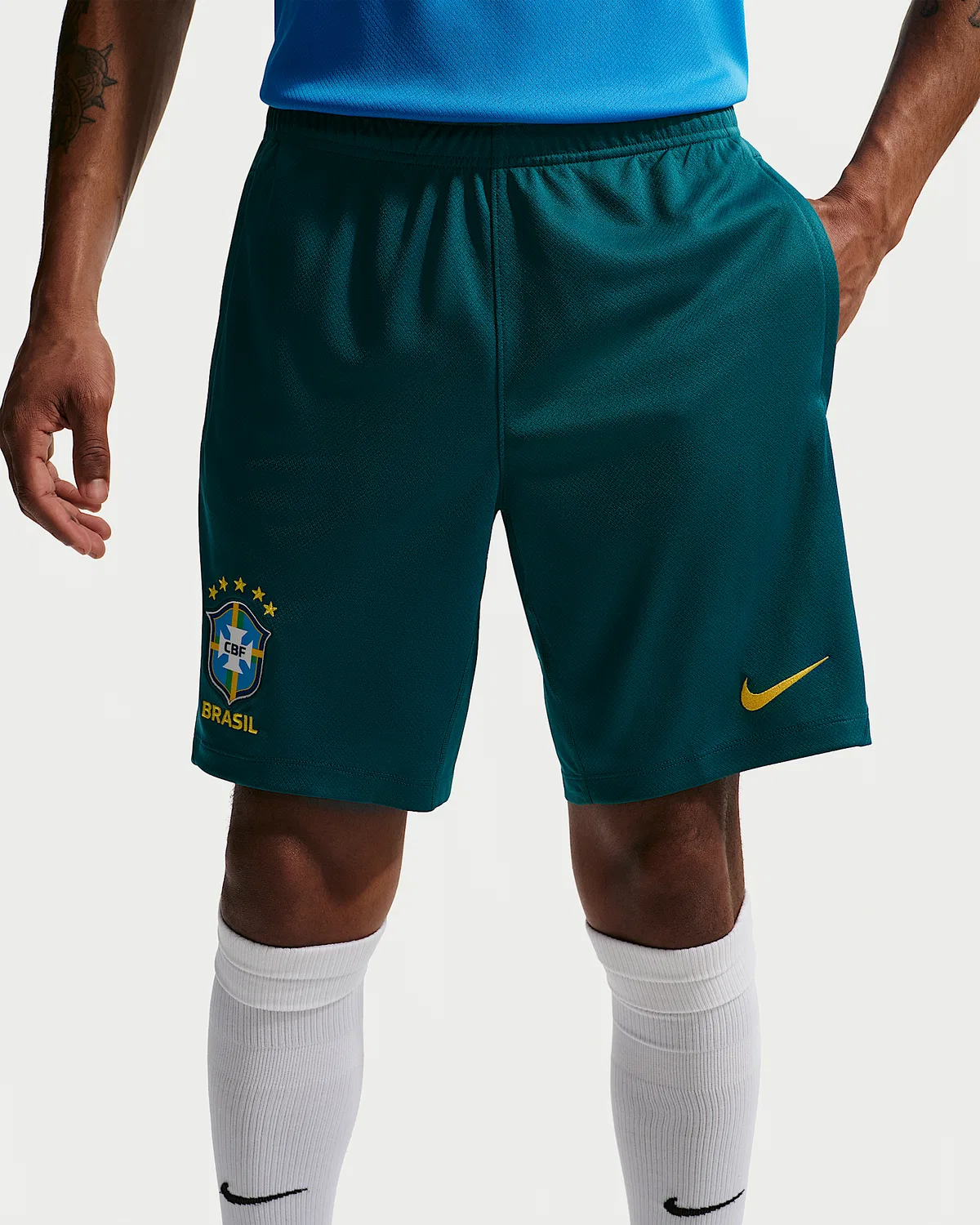 Мужские шорты Nike Dri-FIT Soccer Knit Brazil Strike, Geode Teal/Light Menta/Midwest Gold — фото 2