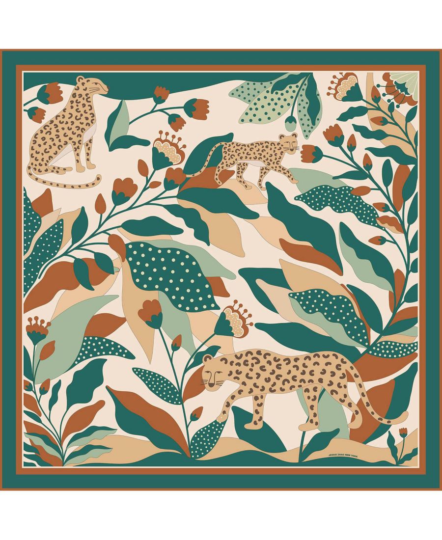 

Двусторонний шелковый шарф Зеленая страна чудес Jessie Zhao New York, Brown, sand, coffee