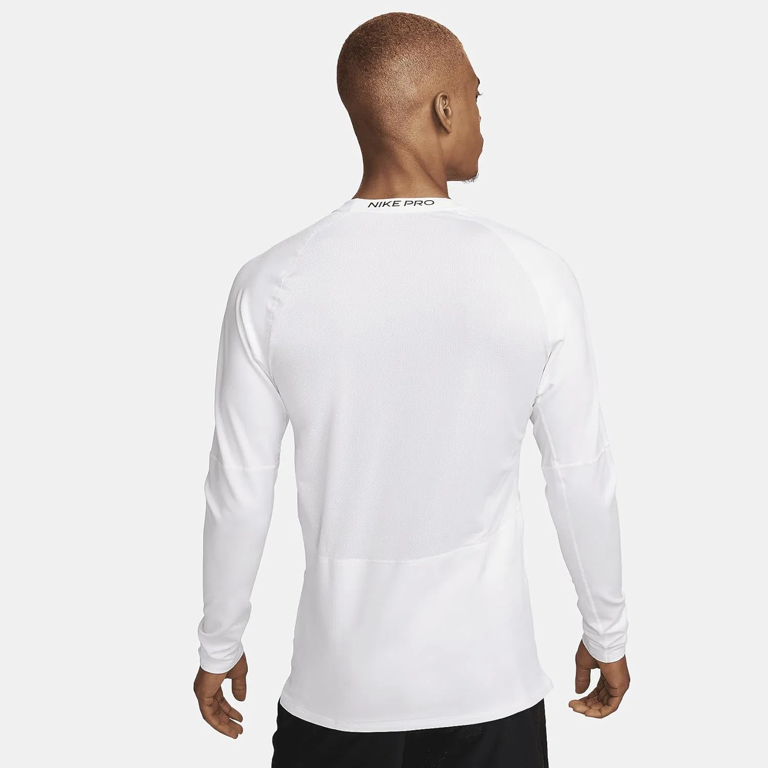 Мужская теплая футболка с длинным рукавом Nike Pro Top с круглым вырезом, белый/черный — фото 2
