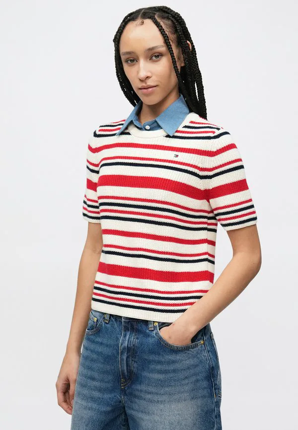 Свитер с кардиганным узором Tommy Hilfiger, Calico/Primary Red/Navy — фото 4