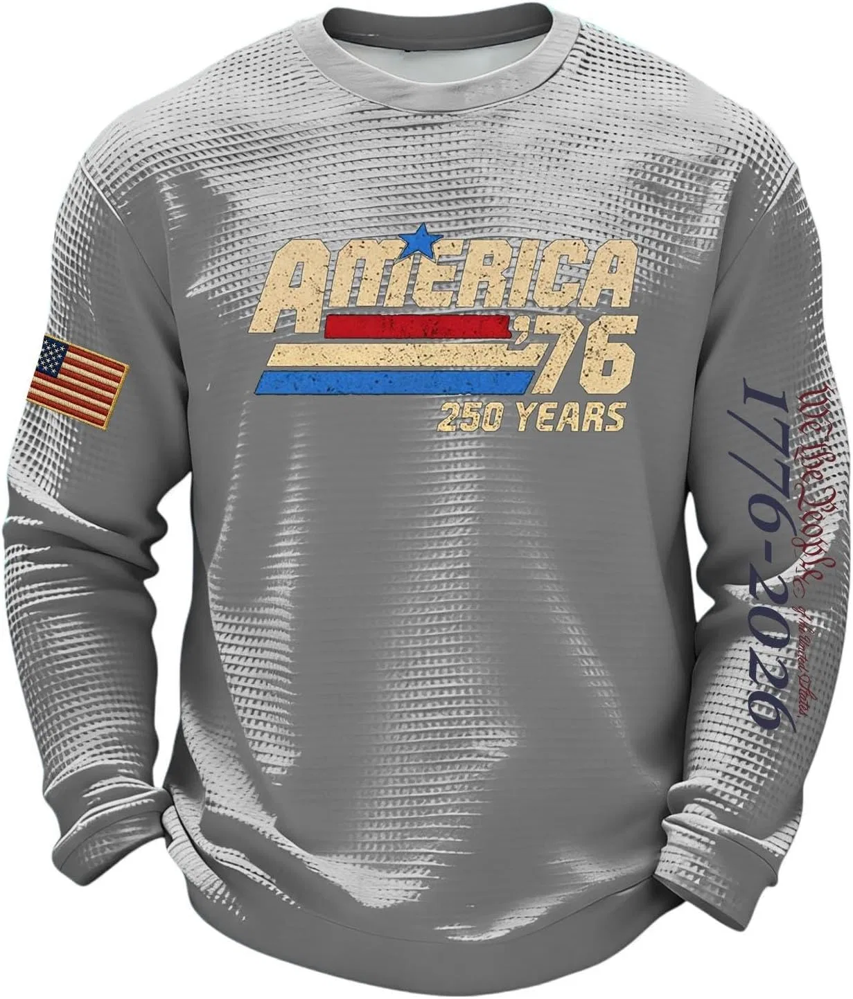 Футболка с длинным рукавом, американский флаг, вафельная вязка, Light Gray