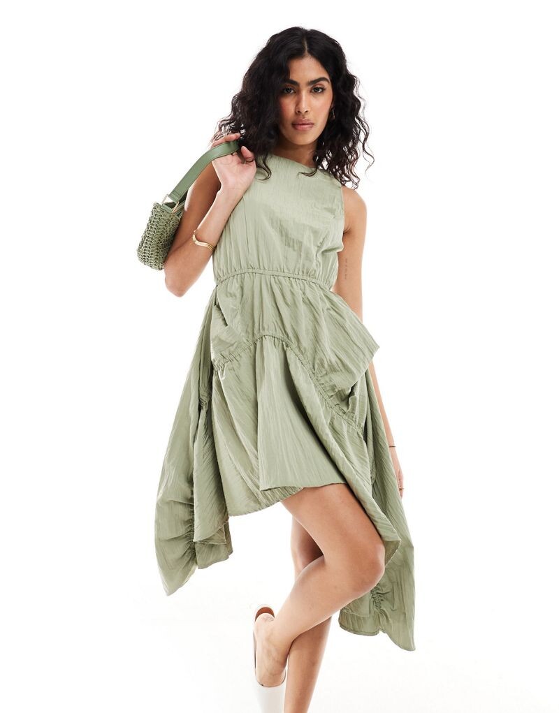 

Мини-платье ASOS DESIGN с высокой юбкой и шалфейной жаткой на резинке