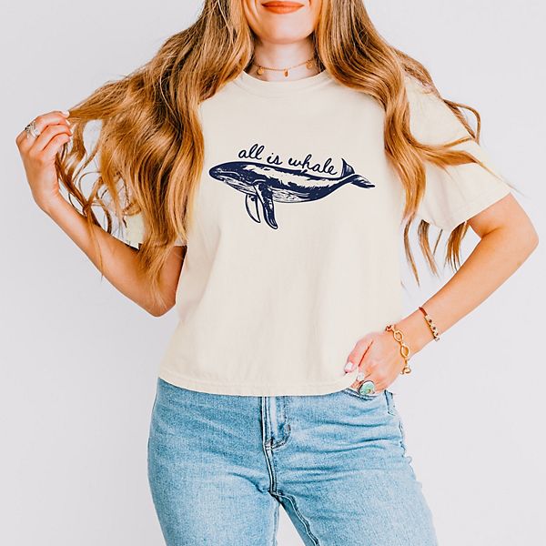 

Футболка All is whale sketched с принтом, женская, укороченная, свободного кроя Simply Sage Market, Ivory