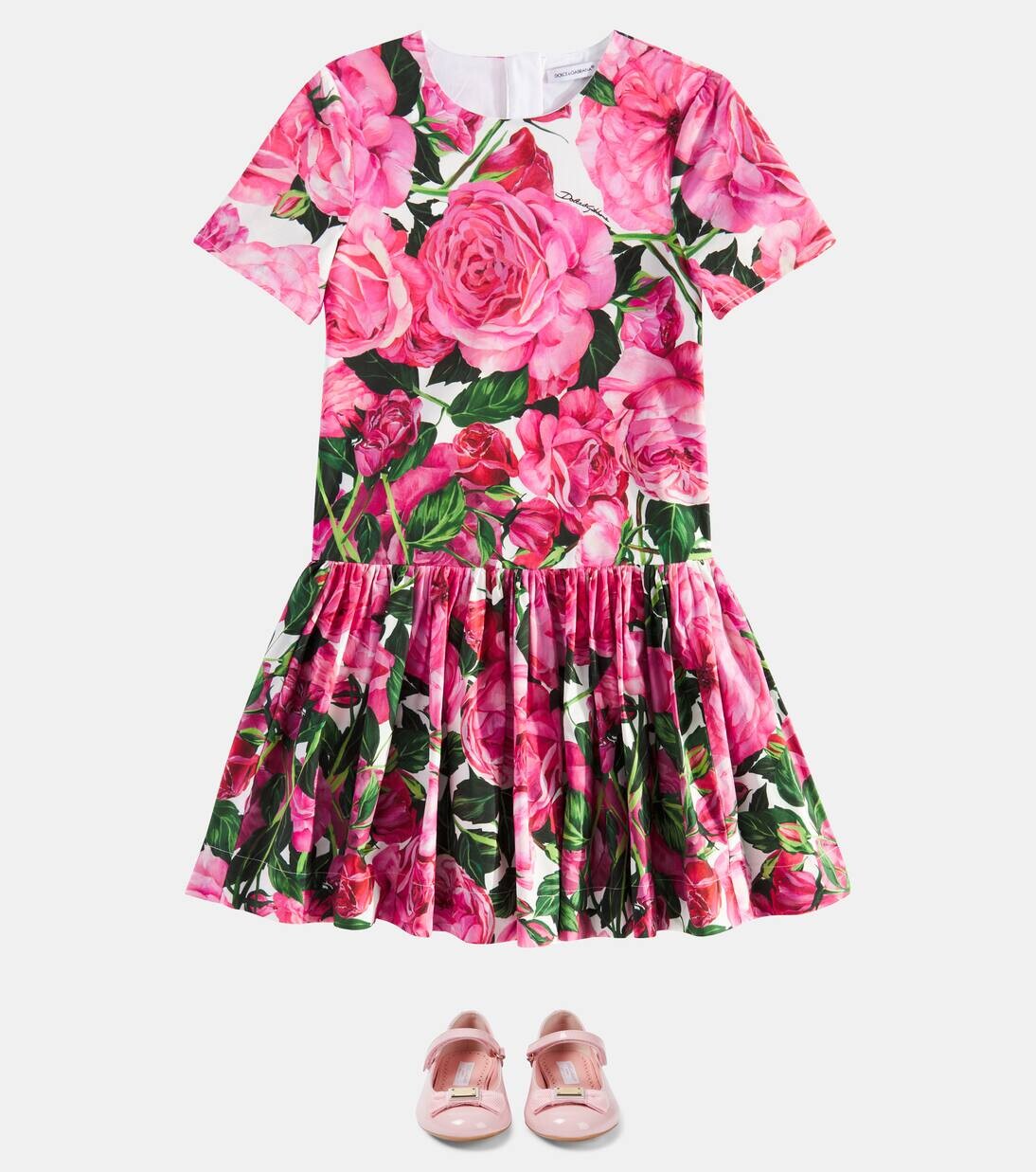 Платье из хлопкового поплина Dolce&Gabbana Kids, цвет rose fdo.bianco — фото 2