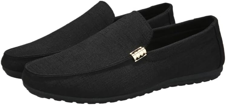 

Мужские однотонные лоферы из холщовой ткани, удобные повседневные слипоны, плоская обувь для мужчин для использования на улице Hhhchpm, черный