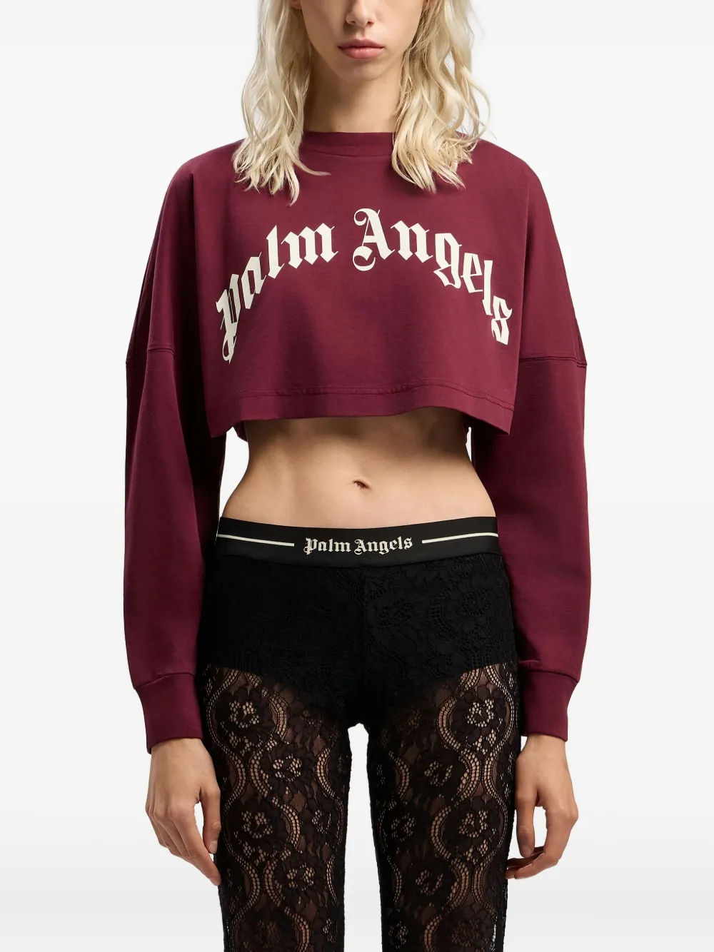 Укороченный свитшот с изогнутым логотипом Palm Angels, красный — фото 3