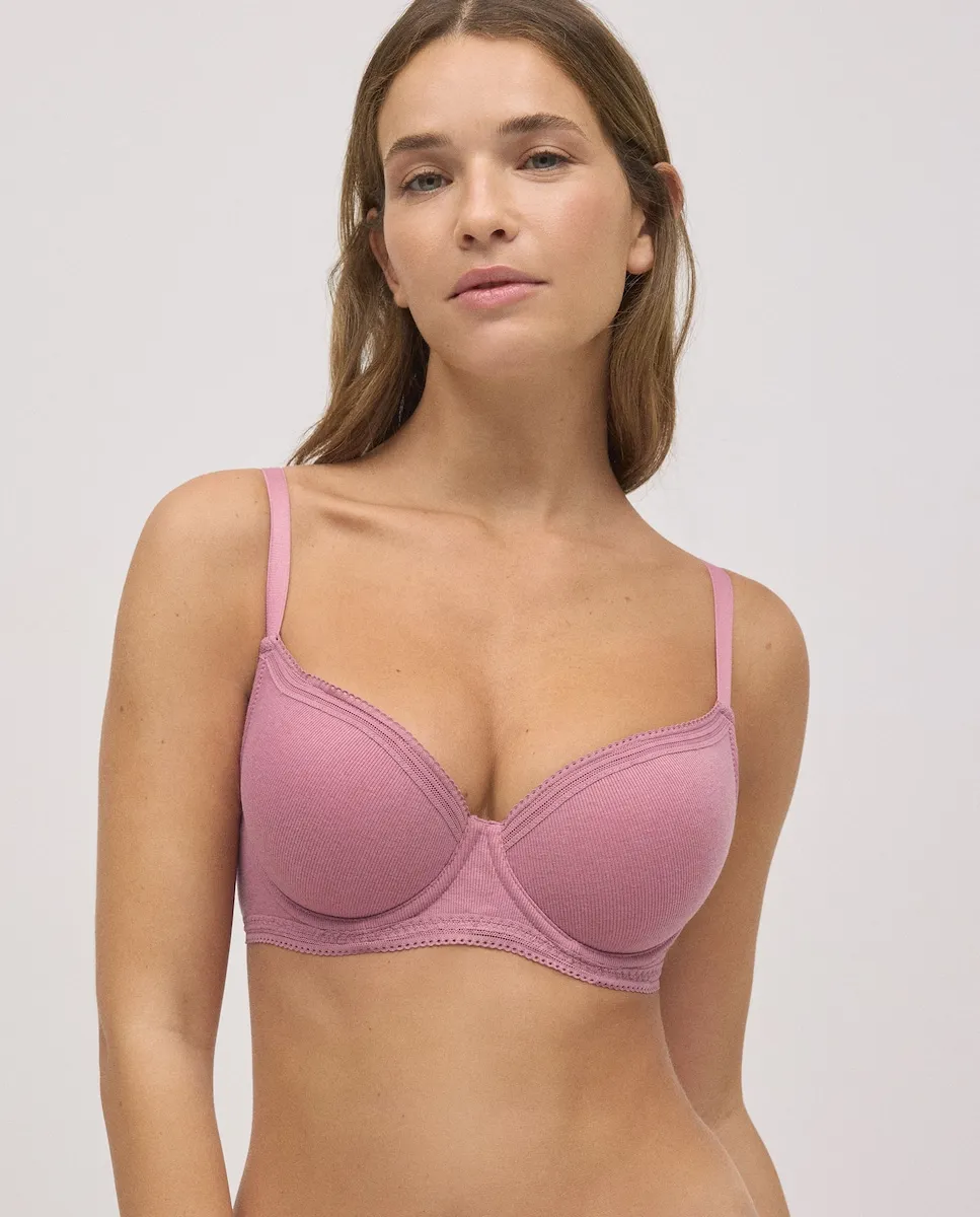 

Бюстгальтер с косточками с наполнителем из рубчатой ткани с кружевом, чашки B и C Ysabel Mora, розовый