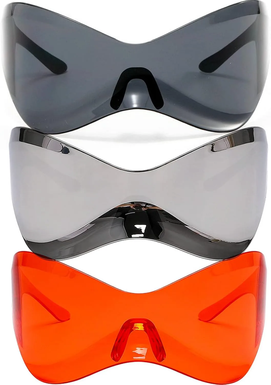 

Футуристические черные солнцезащитные очки для мужчин и женщин, большие, облегающие, модные, стильные солнцезащитные очки-маска mincl, 3pcs-black&silver&red