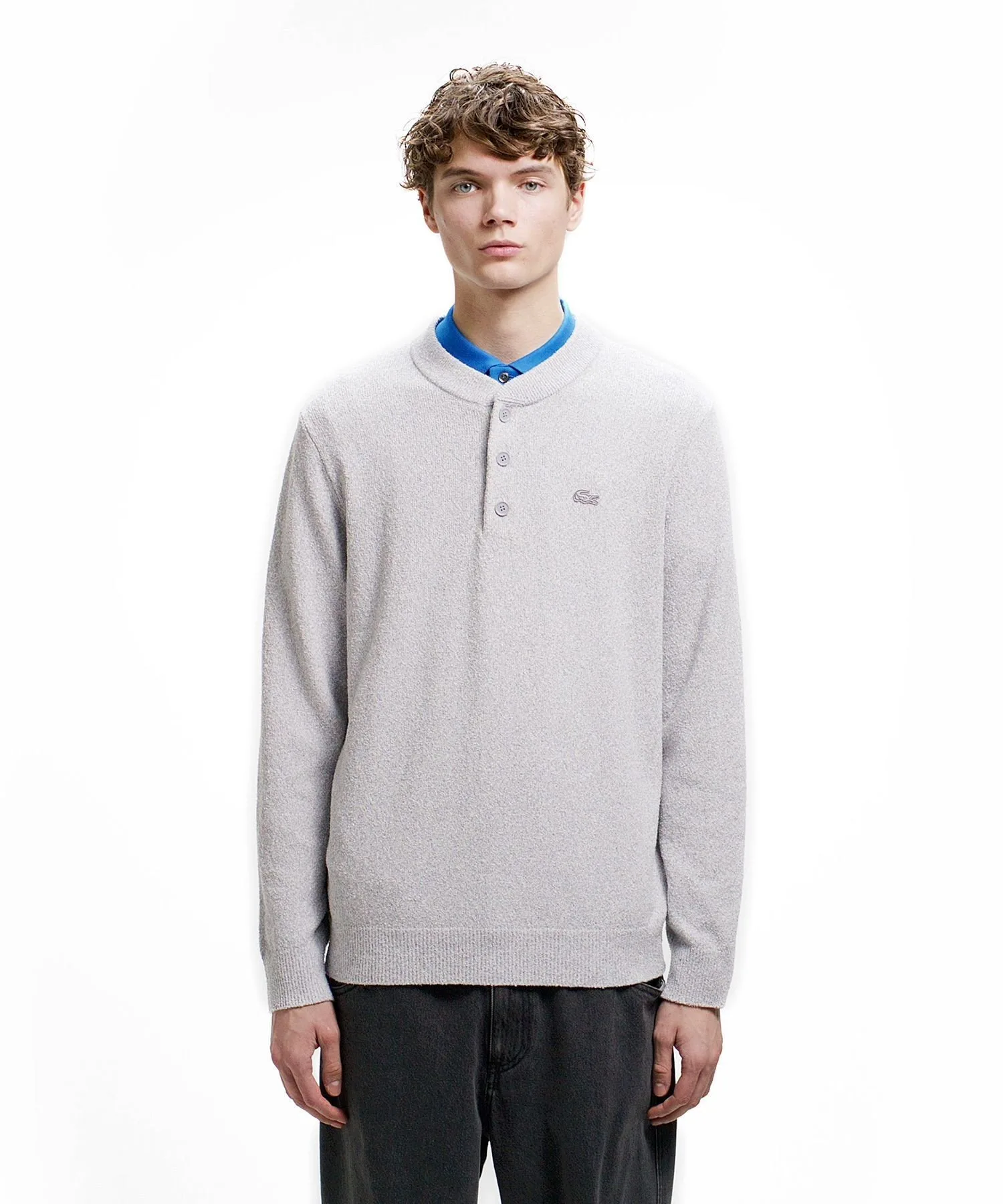 Вязаный свитер Хенли из букле LACOSTE, Gray