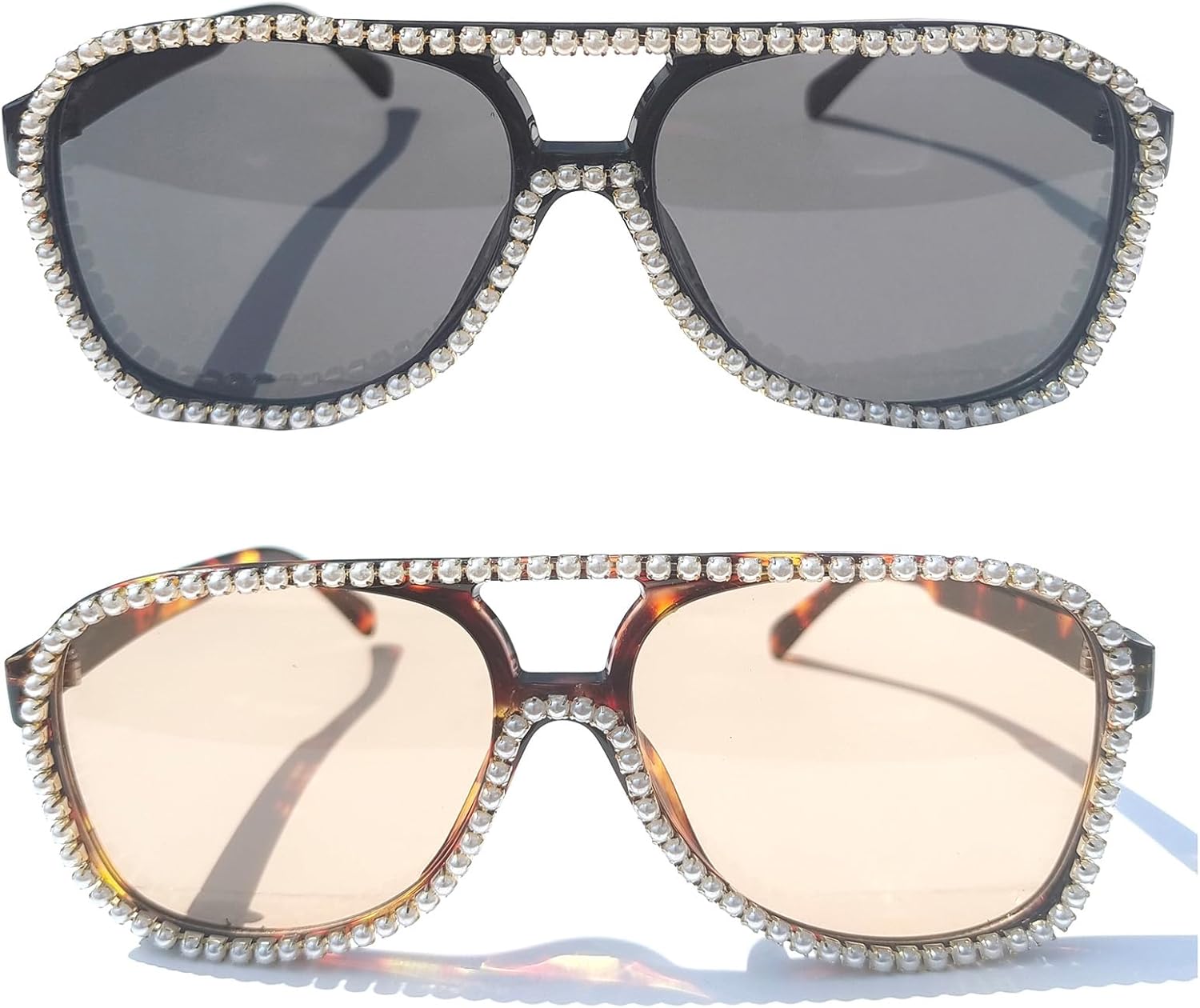 

Солнцезащитные очки-пилот Willochra Fashion с жемчужными кристаллами и стразами для женщин, милые квадратные солнцезащитные очки, яркие цвета, очки для вечеринок, 2pcs-leopard Brown&black