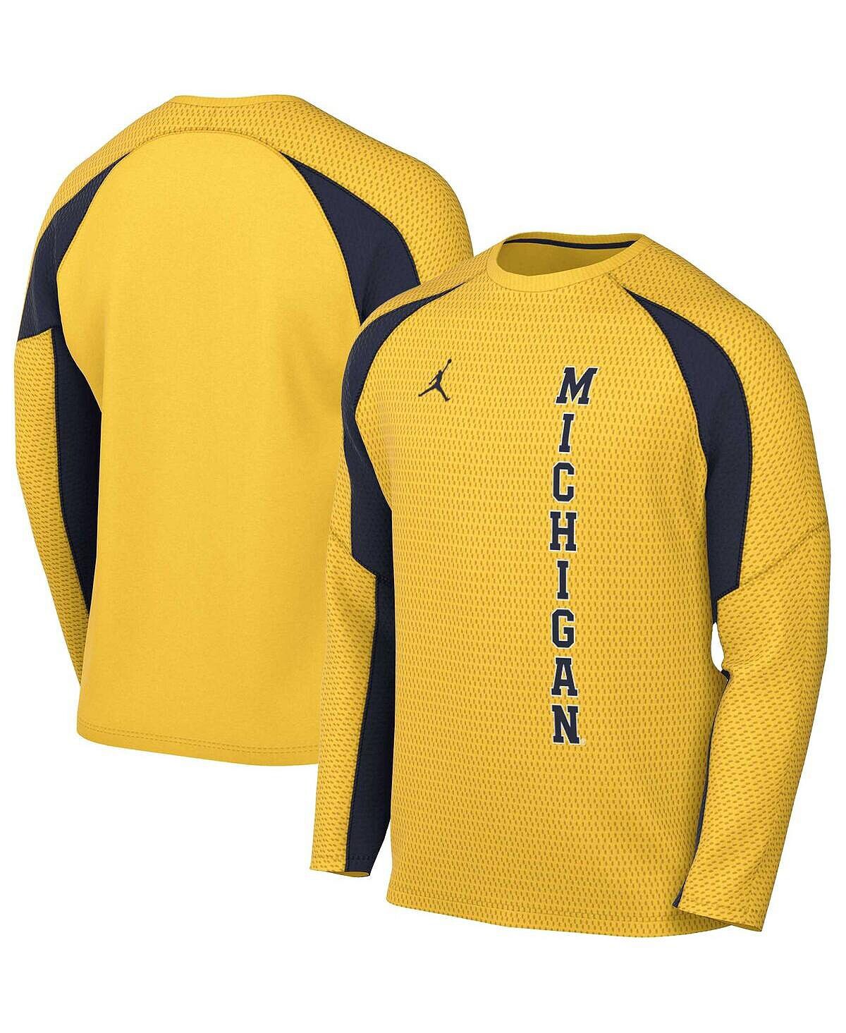 

Мужская брендовая футболка Maize Michigan Wolverines Basketball Shooting реглан с длинным рукавом Jordan