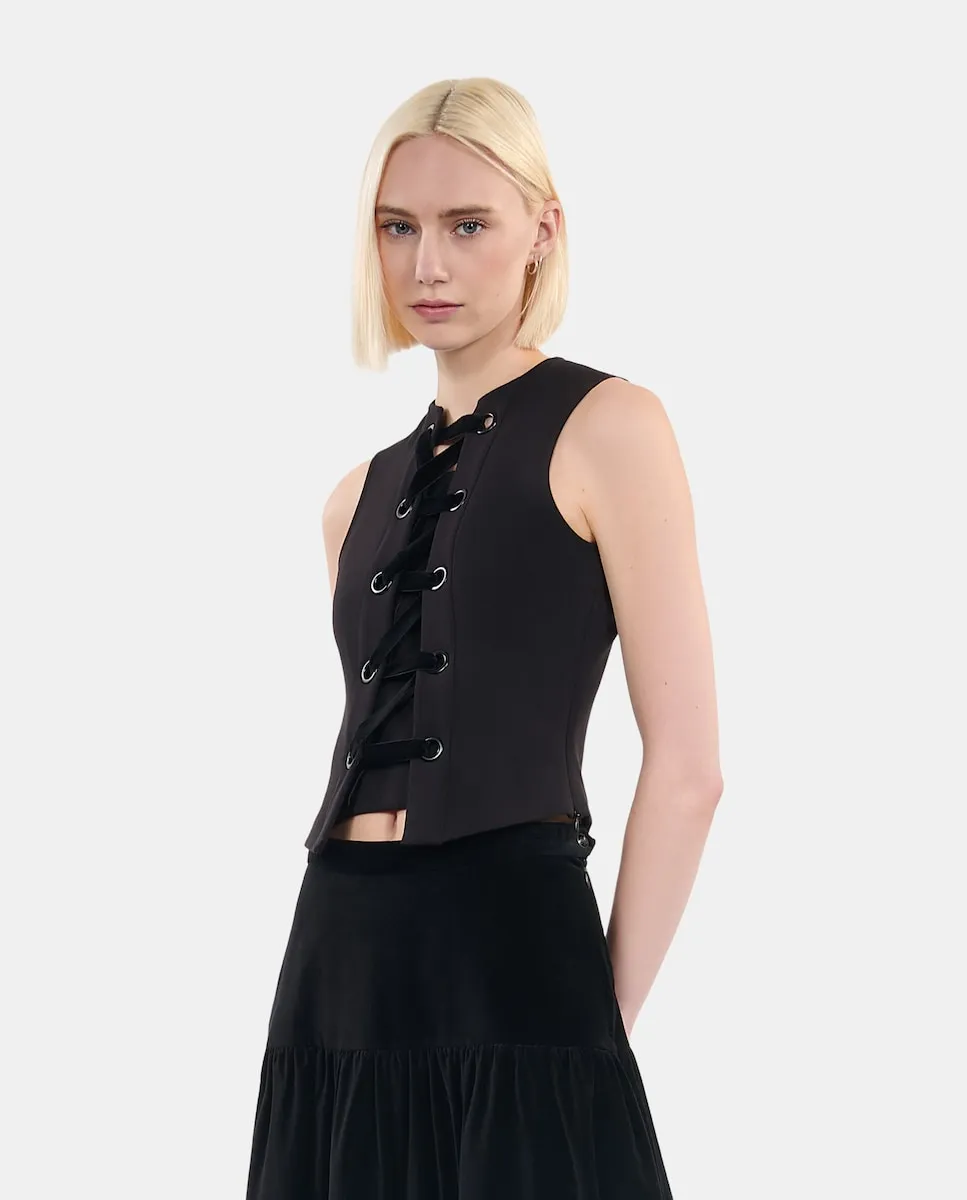 

Женский топ без рукавов из бархата с крестообразными лентами The Kooples, черный