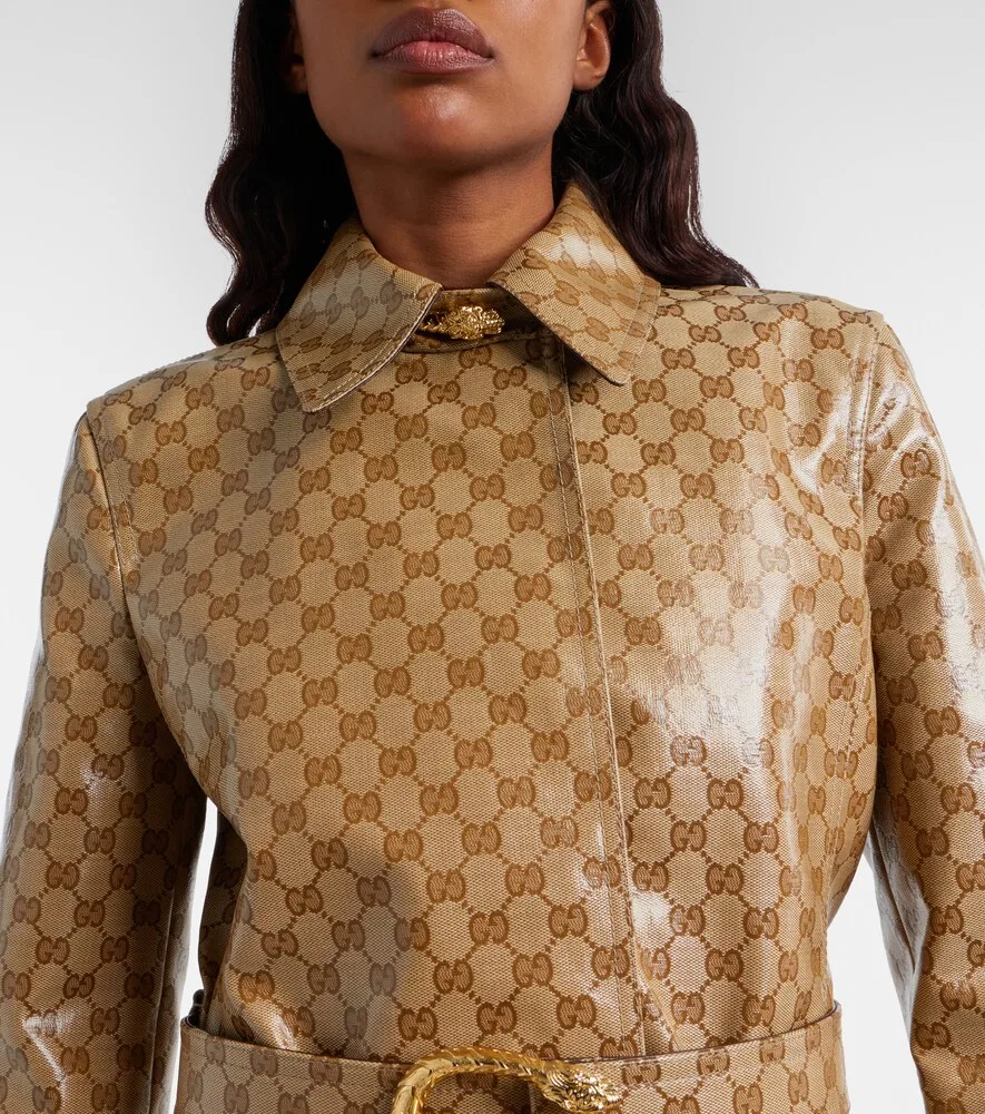 Пальто Gucci GG Canvas с поясом, классический крой, бежевый — фото 4
