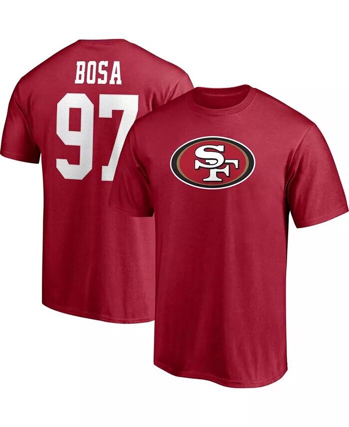 

Мужская футболка Nick Bosa Scarlet San Francisco 49ers со значком игрока, именем и номером Fanatics