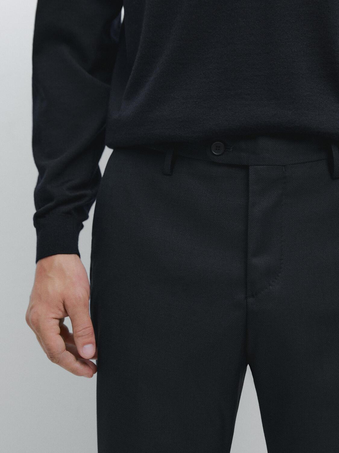 Брюки из микротекстурированного плетения Massimo Dutti, темно-синий — фото 4