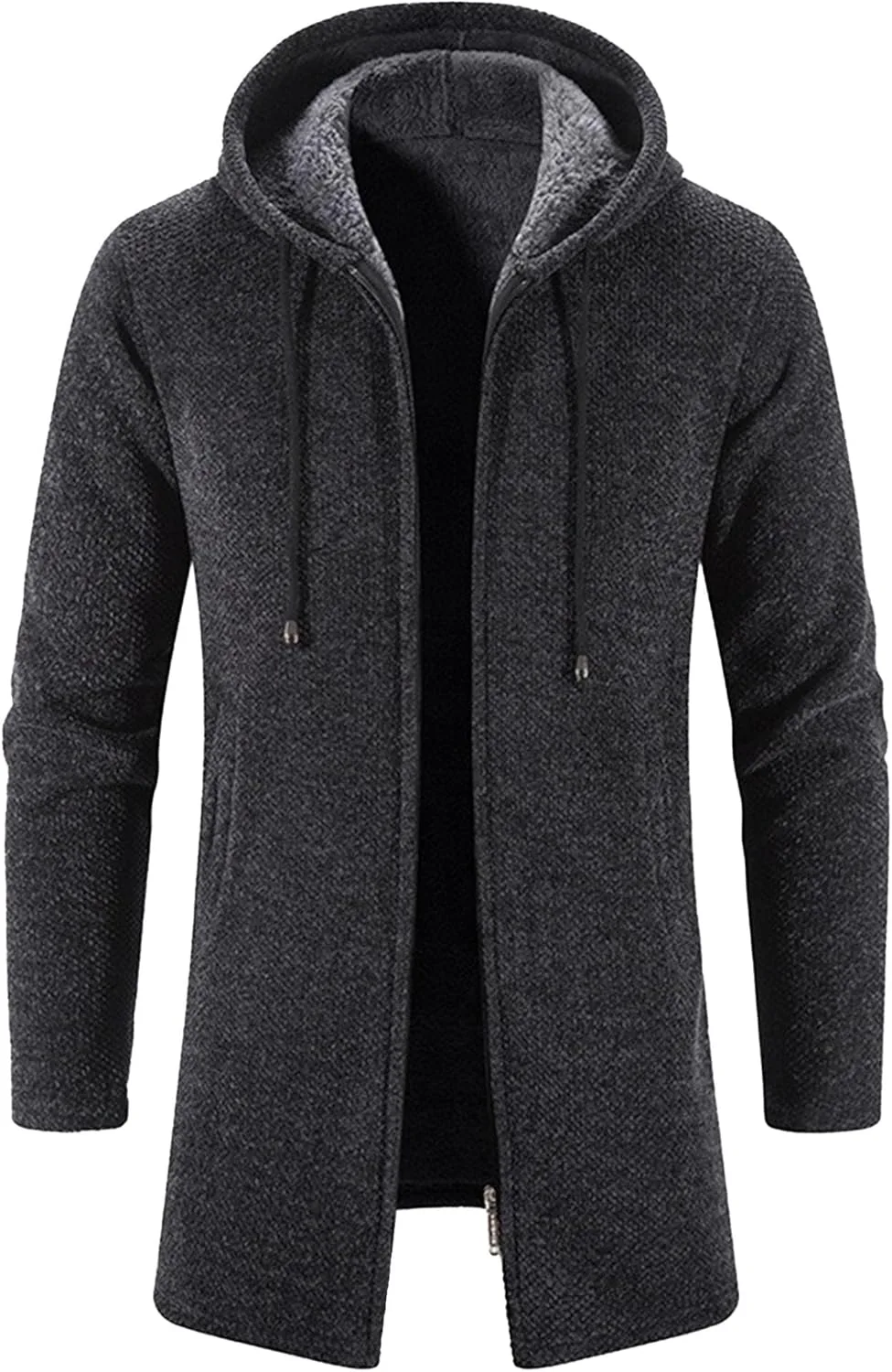 

Мужской худи-кардиган с капюшоном, теплый, длинный, с карманами