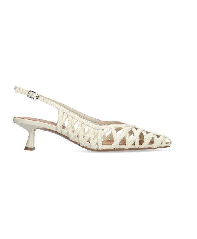 

Белая кожаная сумка-слингбэк с плетеной отделкой. Bibi Lou, белый