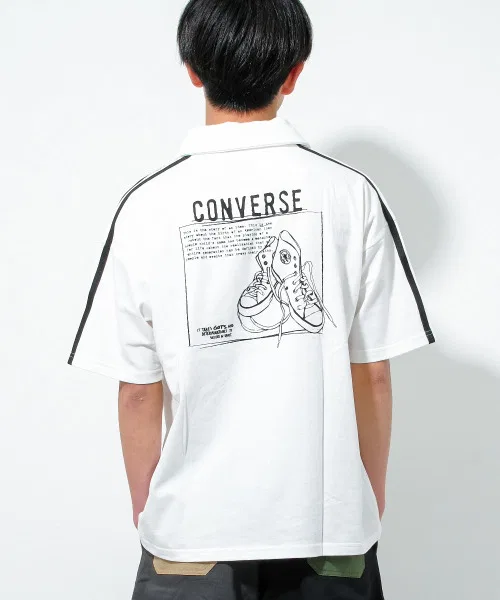 Детская футболка-поло CONVERSE с молнией и принтом чёрная — фото 3