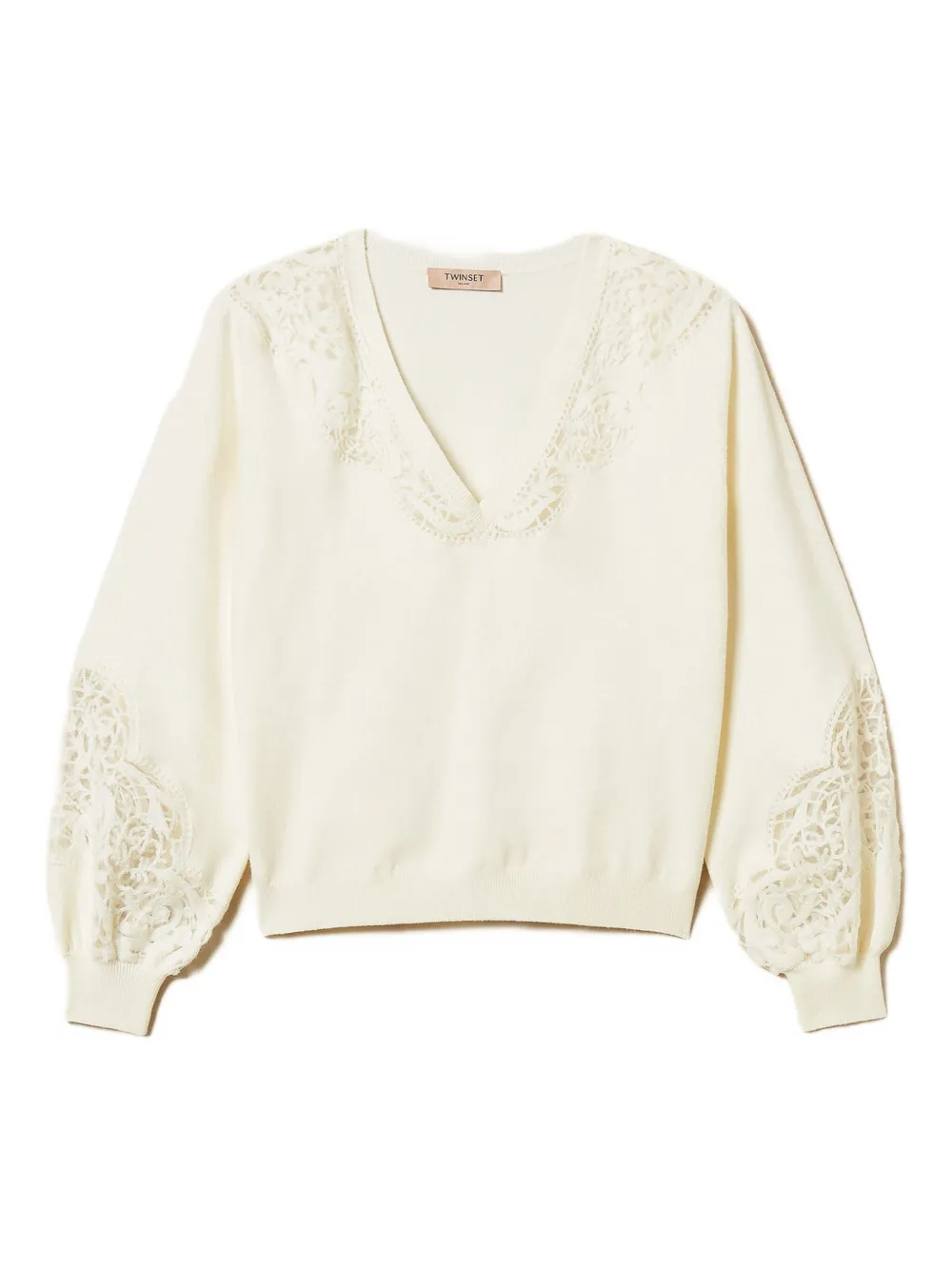 

Вязаный свитер с вышивкой и V-образным вырезом Twinset, белый