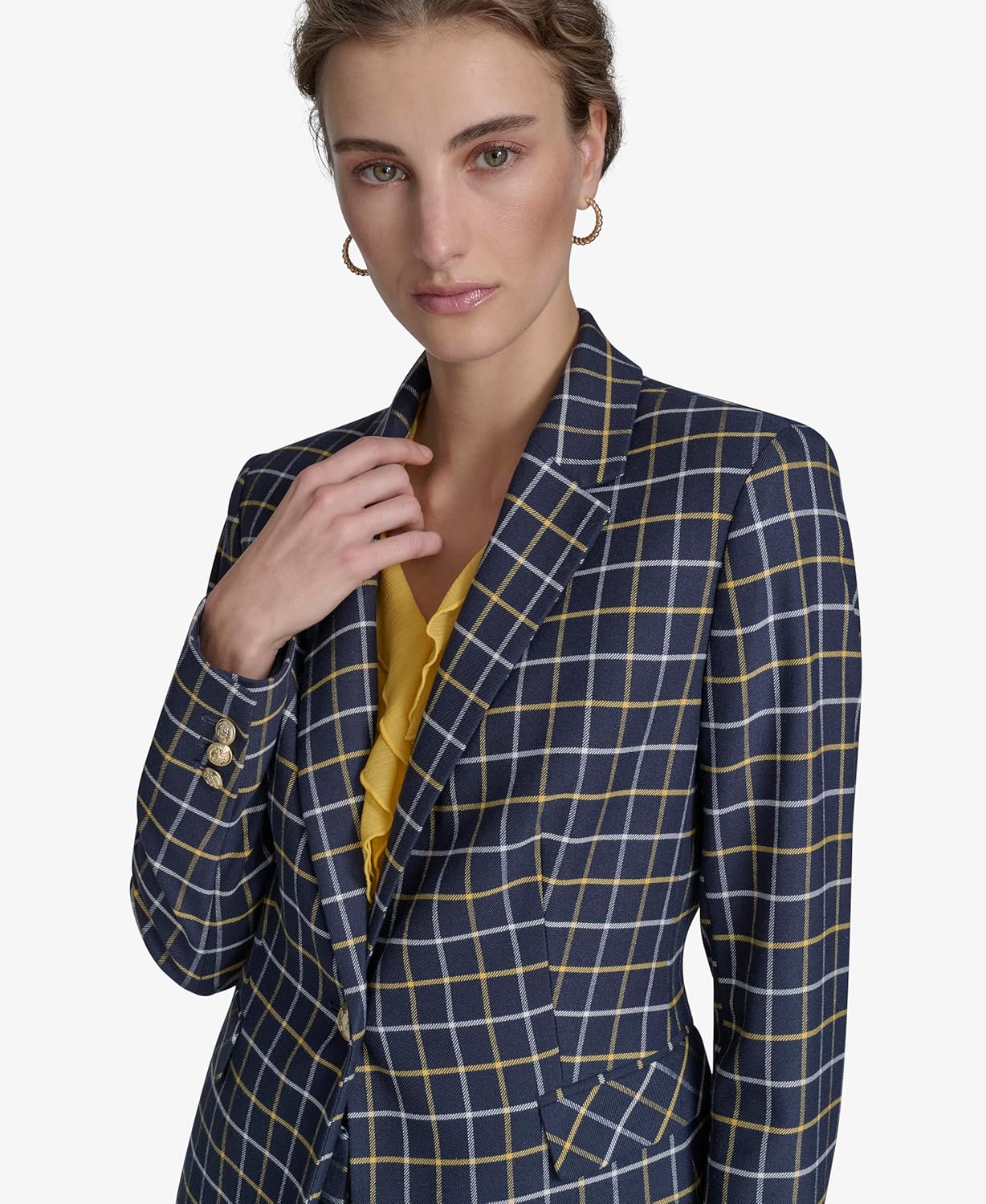 Женский блейзер Tommy Hilfiger в тонкую полоску с рукавами-фонариками, Checker Midnight Multi — фото 3