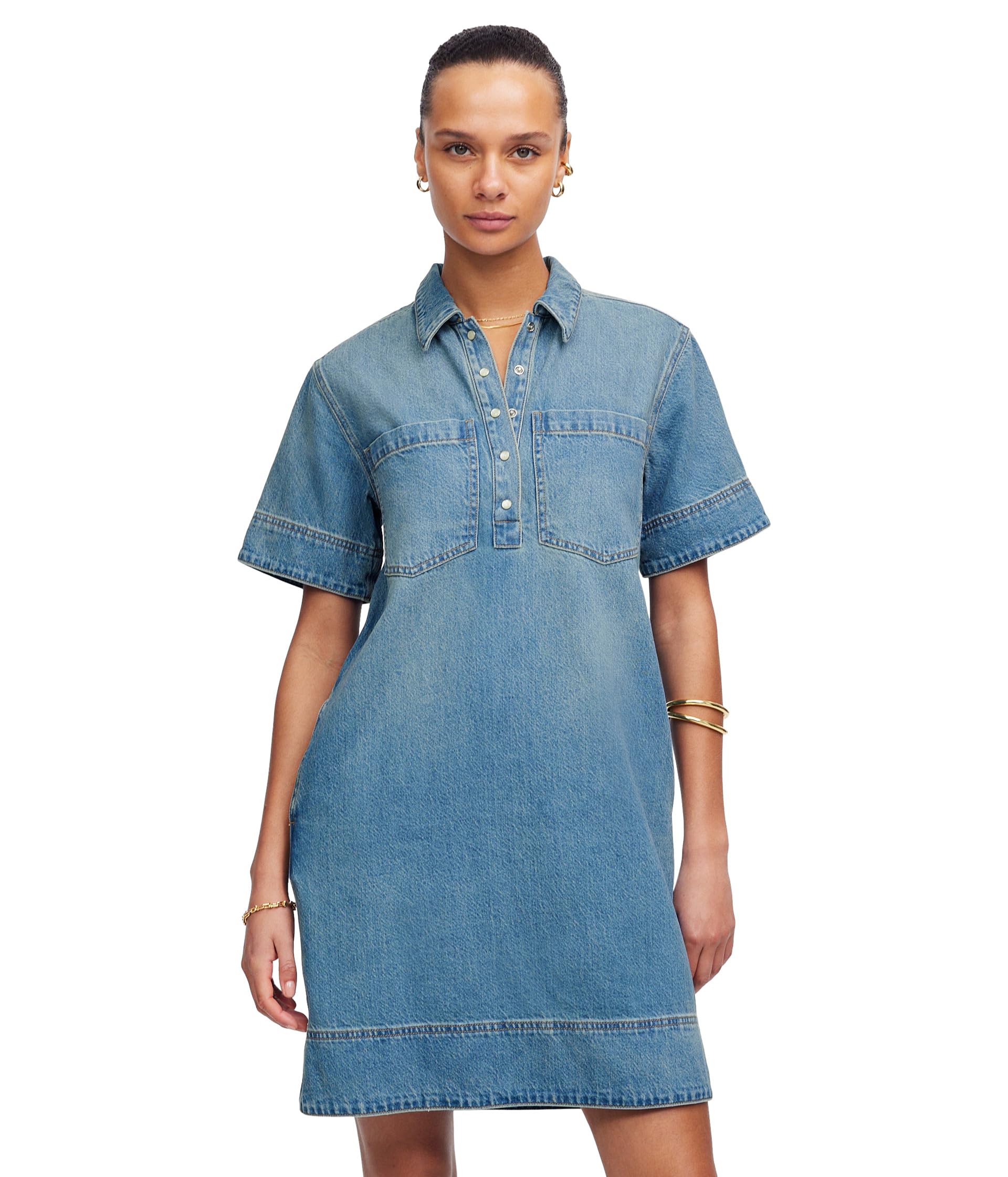 

Платье Madewell Short Sleeve Popover Denim Mini Dress In Robertson, Robertson Wash