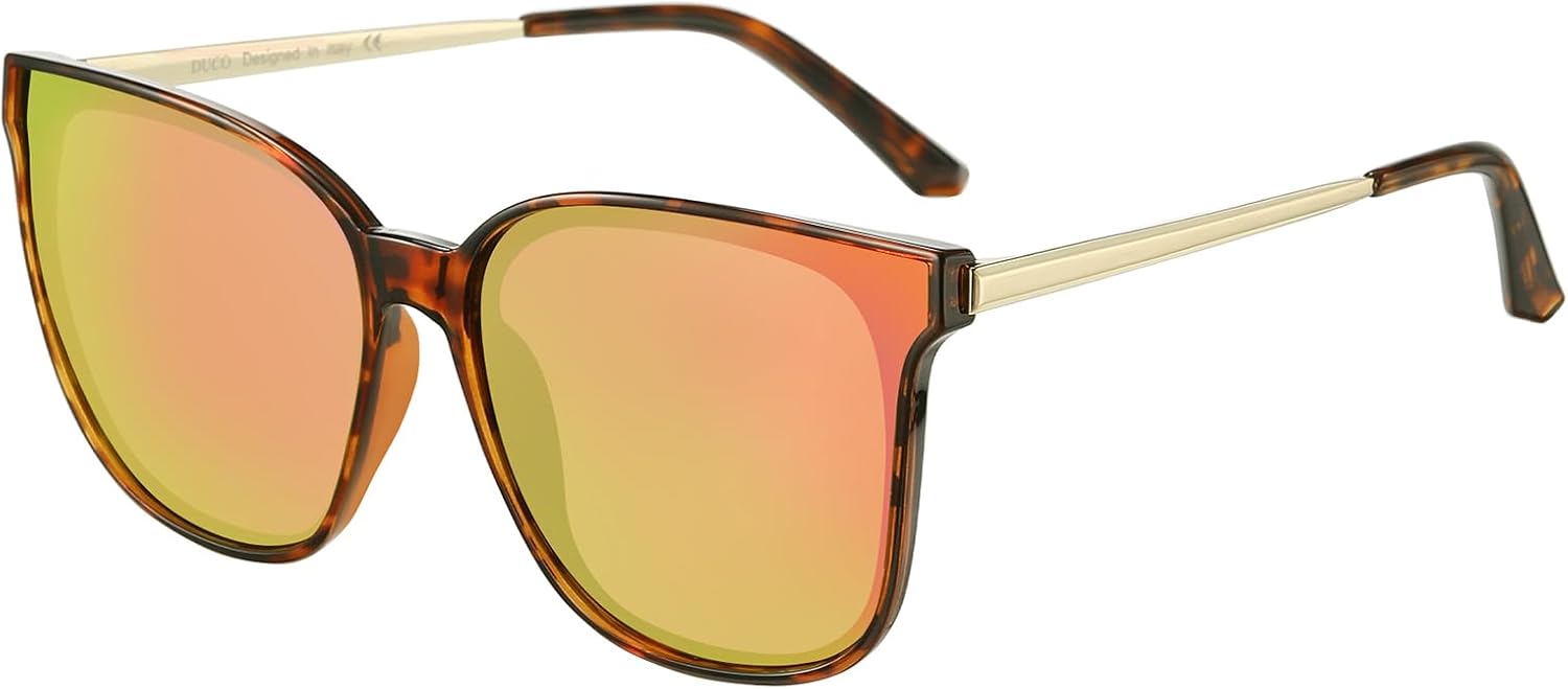

Женские солнцезащитные очки DUCO Oversized Polarized Sunglasses Trendy Mirrored Shades Retro Round Vintage Light Weight UV400 Sun Glasses W016, 15- Tortoise Frame Revo Pink Lens