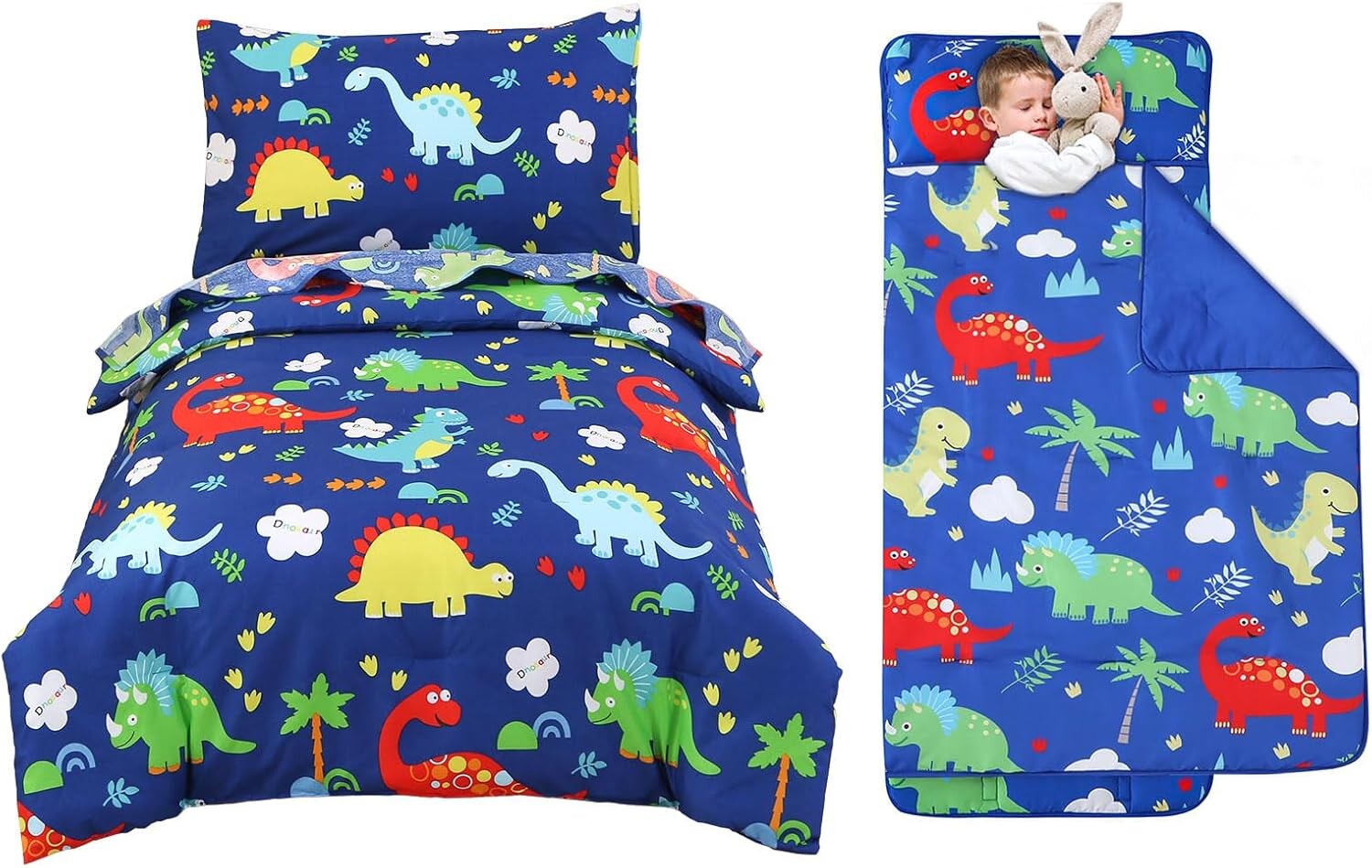 

Wowelife Kids Nap Mat Blue, коврик для сна для малышей для дошкольников и детских садов, а также комплекты постельного белья для мальчиков, набор одеял для малышей с динозавром премиум-класса из 4 предметов