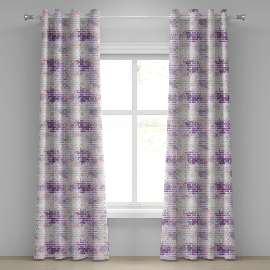 

Настенная занавеска с люверсами ABAKUHAUS, векторная иллюстрация граффити, рисунок кирпичной стены, уличная графика, декоративные 2-панельные оконные шторы, 280 см x 260 см, фиолетовый и лавандовый