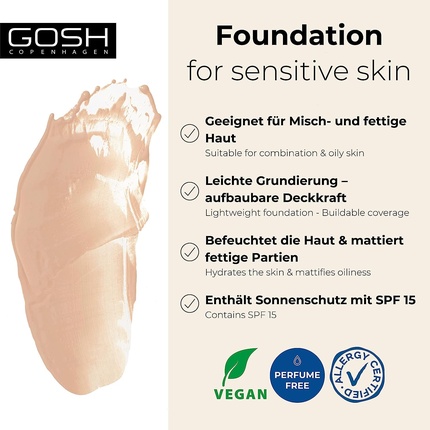 Тональная основа Foundation with SPF 15 for Light and Dark Skin Vegan Mattifying Makeup for Dry, Sensitive and Oily Skin - 006R — фото 2