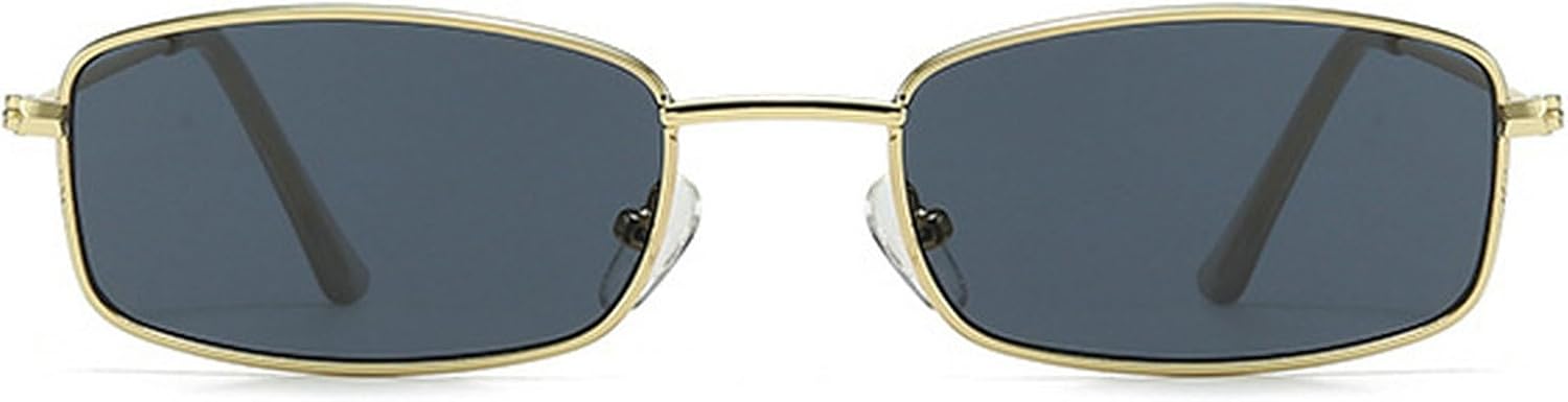 

Женские солнцезащитные очки в узкой прямоугольной оправе, модные металлические квадратные солнцезащитные очки для мужчин, винтажные панк-очки, защита от ультрафиолета UV400 mincl, Gold Black