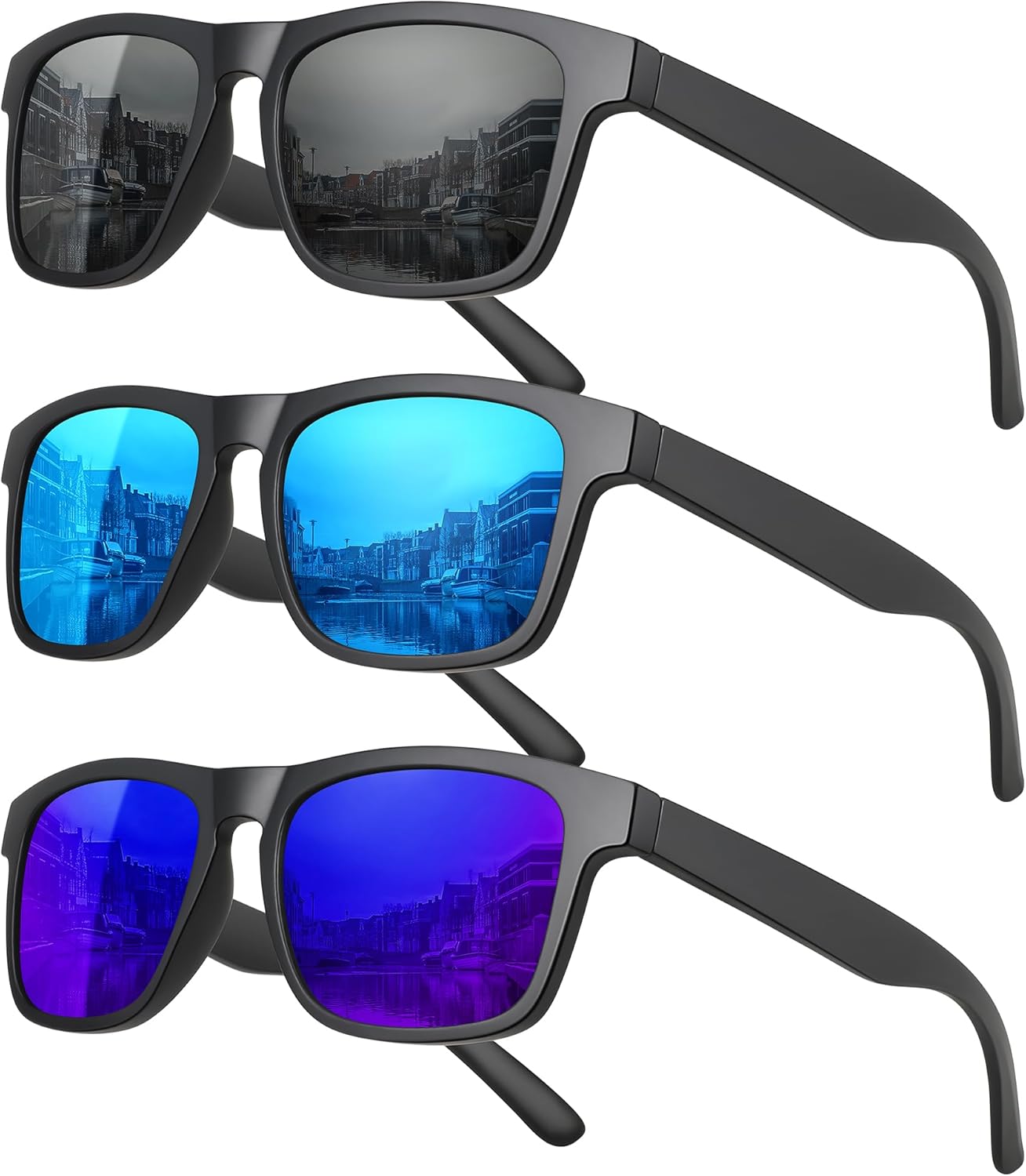 

Поляризованные солнцезащитные очки MEETSUN для мужчин и женщин, с защитой от УФ-излучения, квадратной оправой, спортивные, для рыбалки и вождения, (3 Pack) Black/Ice Blue/Dark Blue