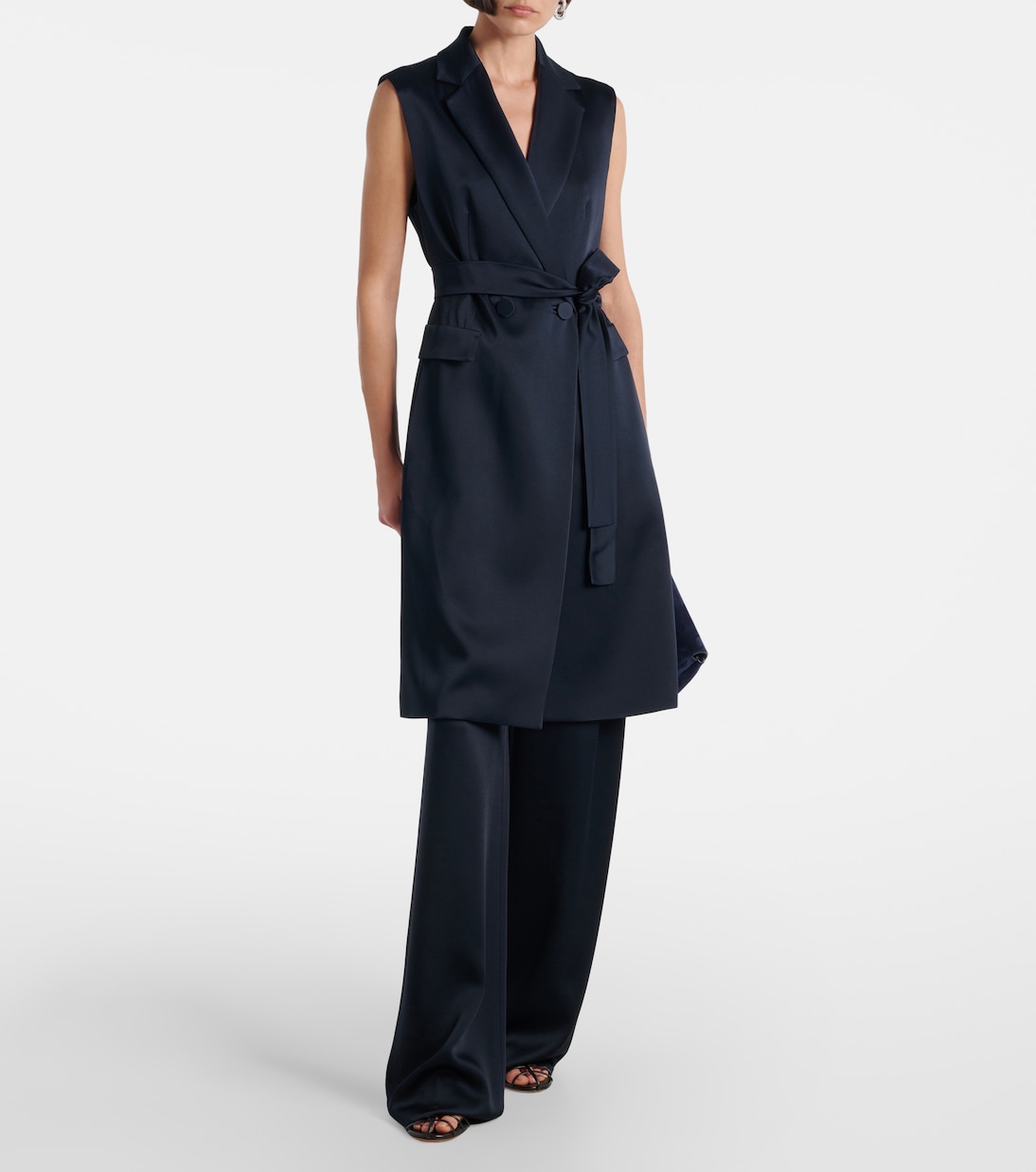 Атласный жакет с поясом из афганского атласа Max Mara, Blu Notte — фото 2