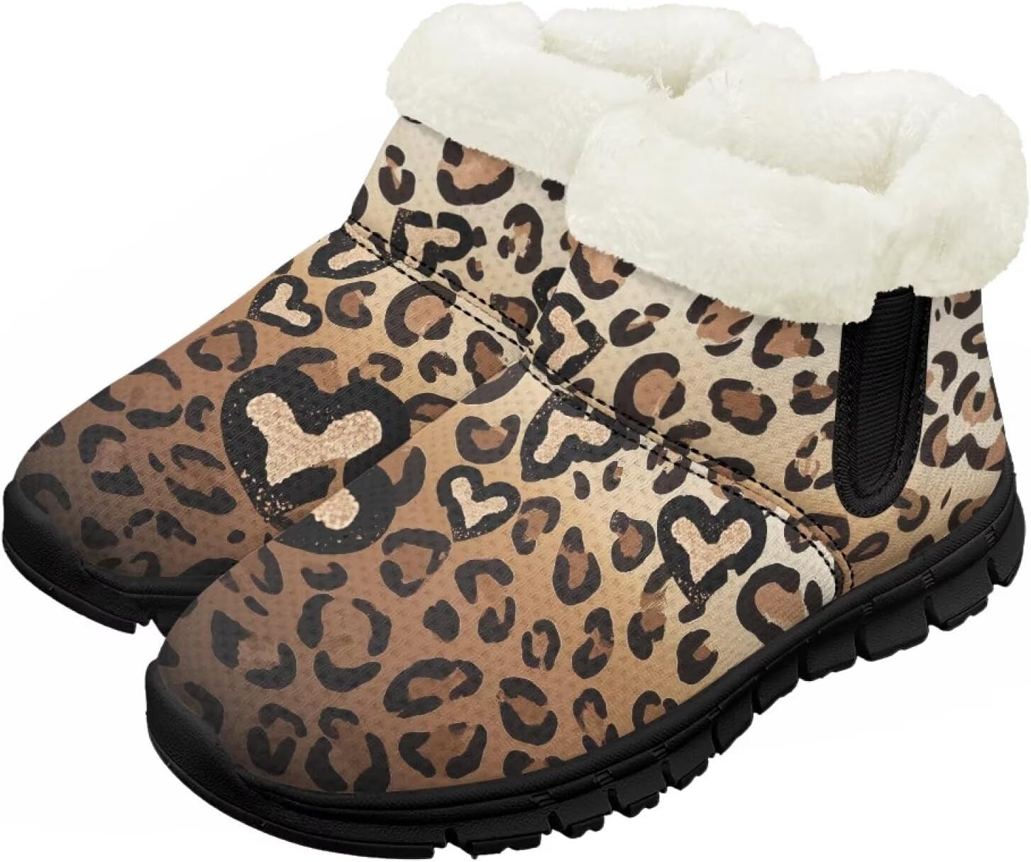 

Зимние ботинки для малышей для мальчиков и девочек, утепленные и очень легкие с плюшевой подкладкой и подошвой с противоскользящим эффектом Chririnla, Heart Leopard Print