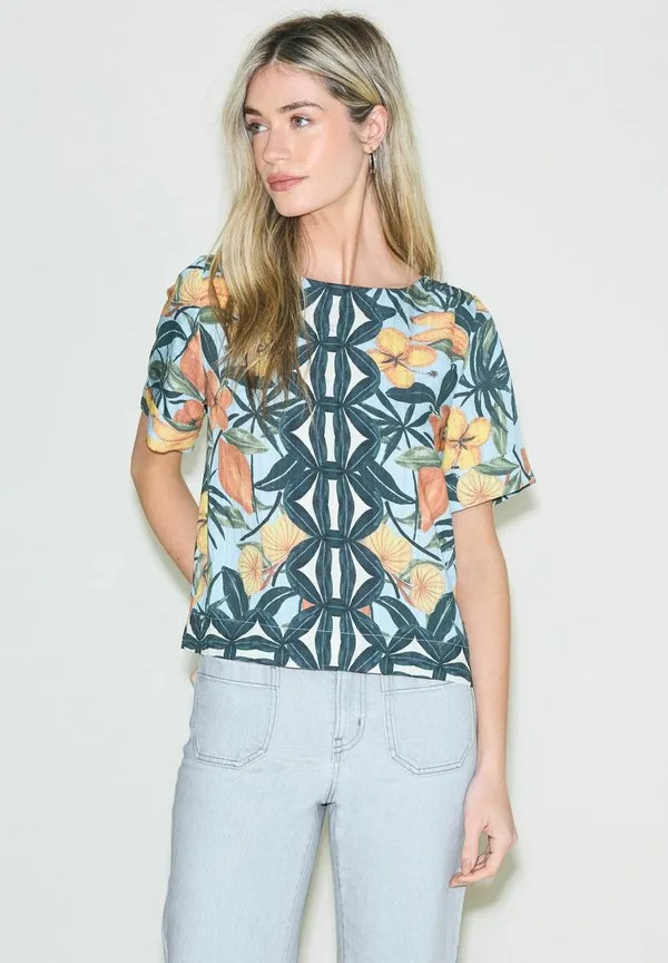 Блузка прямого кроя с коротким рукавом и свободным силуэтом Next, Navy Floral Border Print