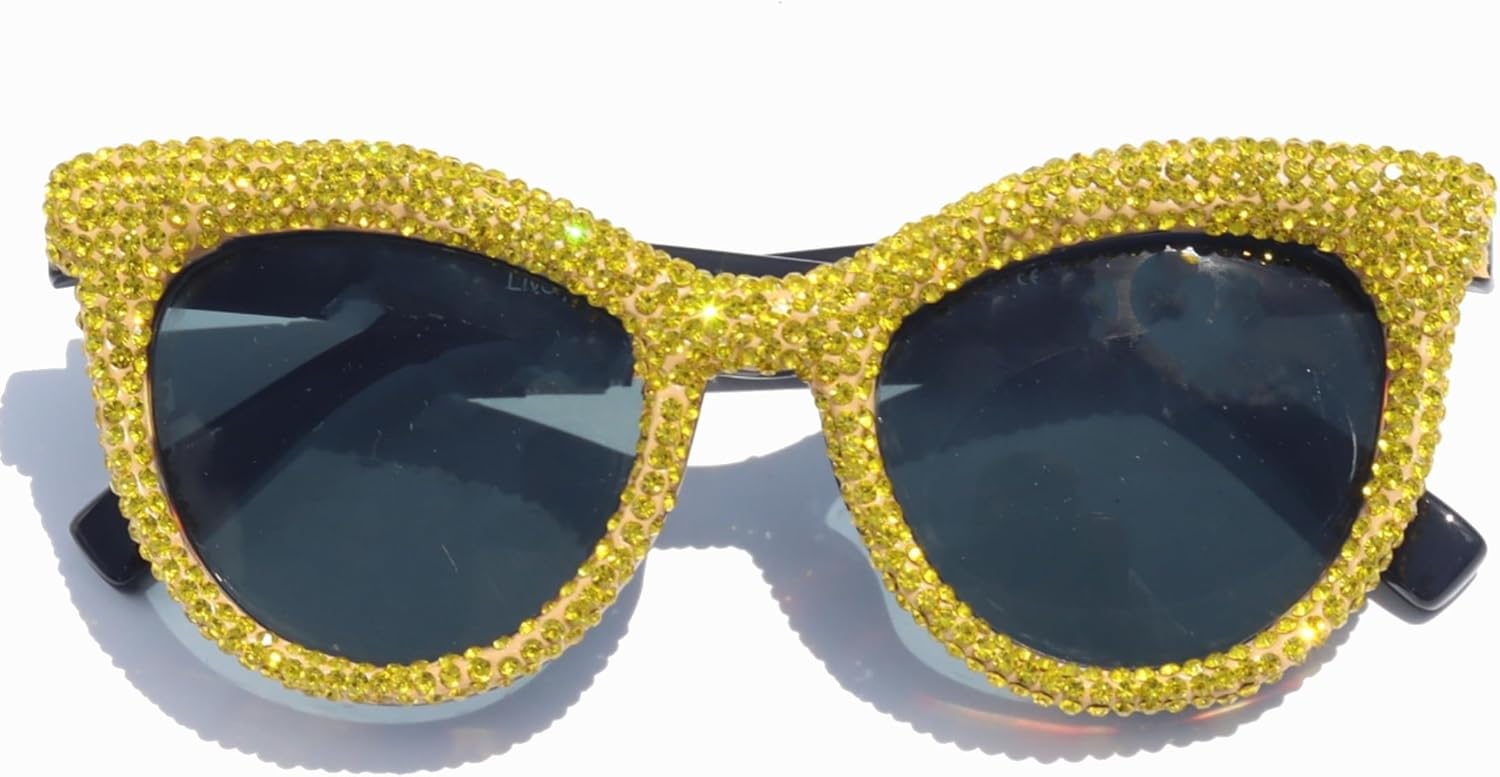 

Солнцезащитные очки ICARA Diamond Cat Eye в модной винтажной оправе с кристаллами и стразами, в стиле ретро, ​​для женщин, с защитой от УФ-излучения UV400, Yellow Diamond