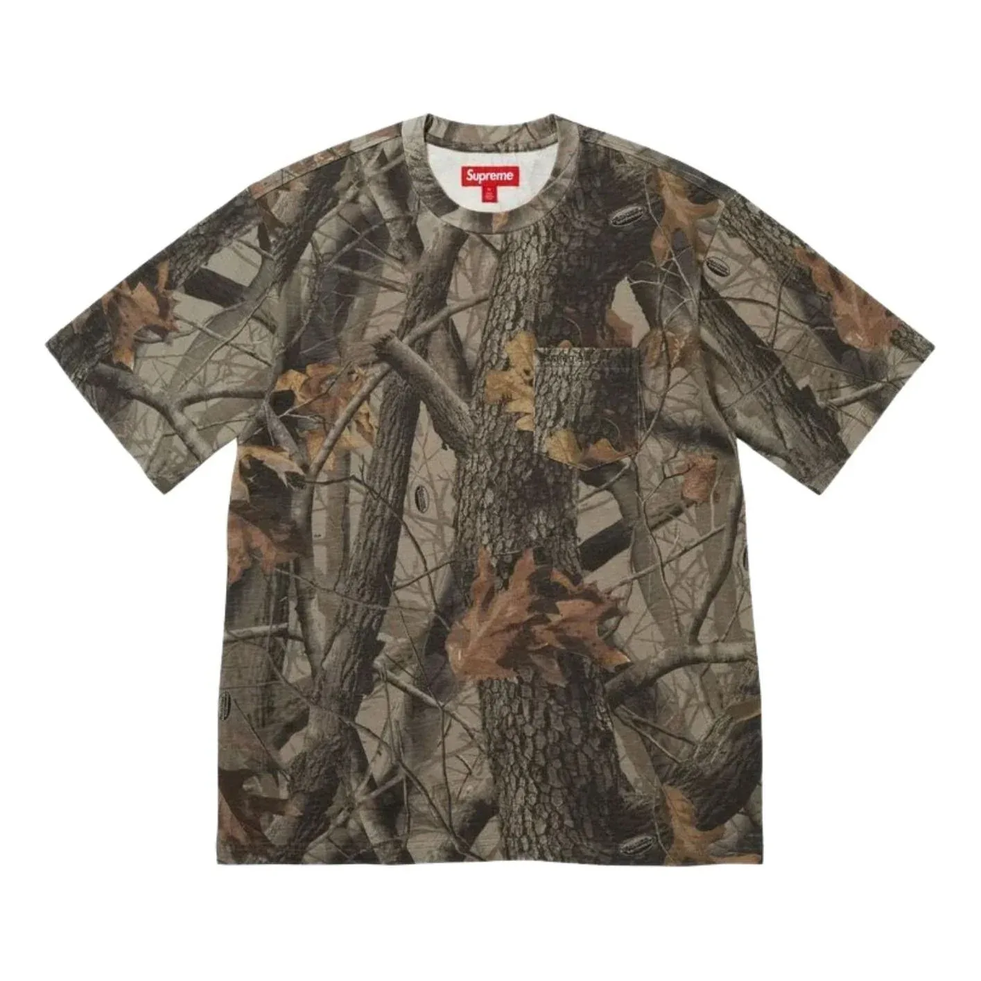 Футболка Supreme SS26 с короткими рукавами и карманом, расцветка «Woodland Camo», зеленый