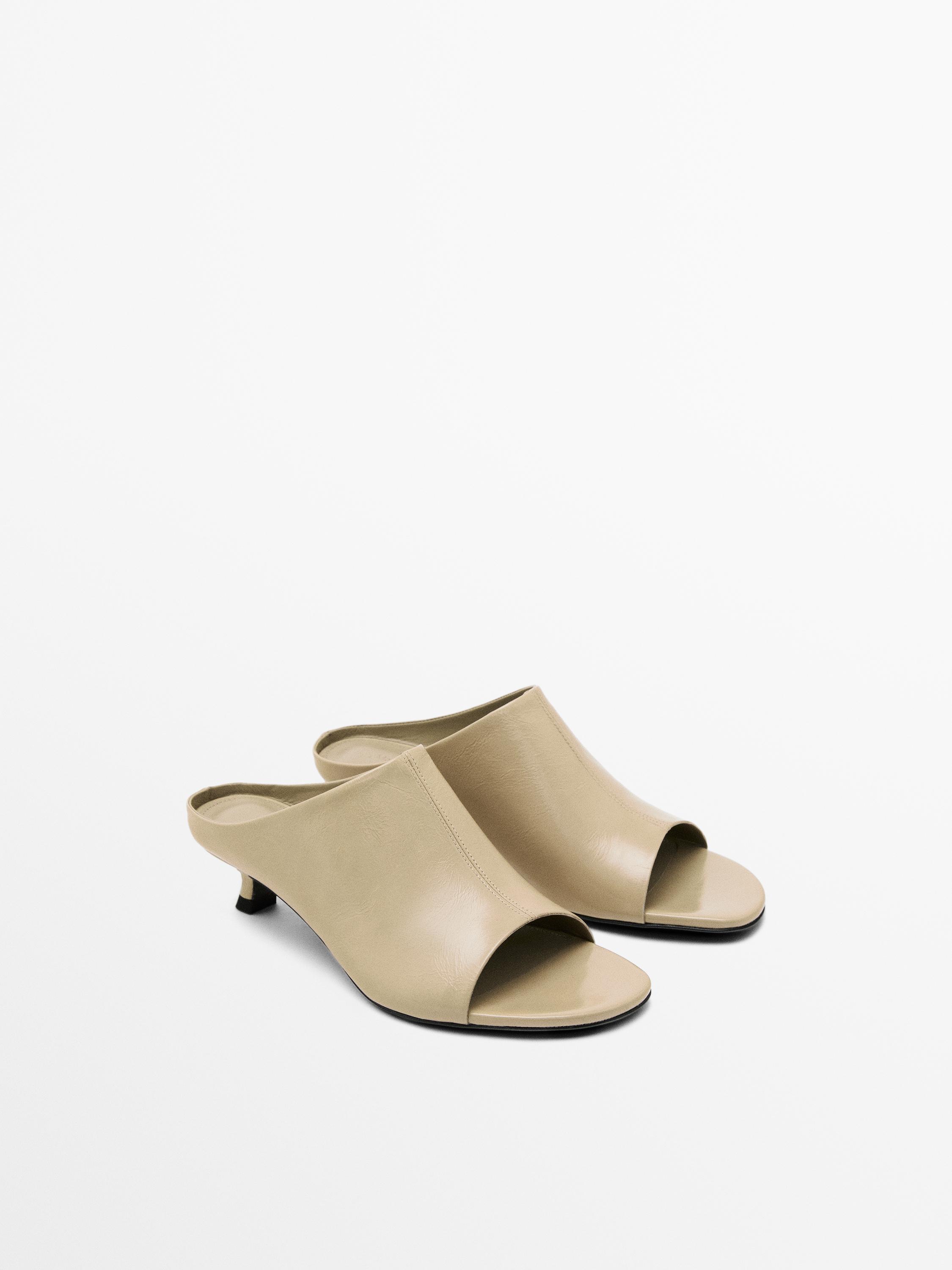 Мягкие кожаные босоножки на высоком каблуке Massimo Dutti, песочно-коричневый — фото 2