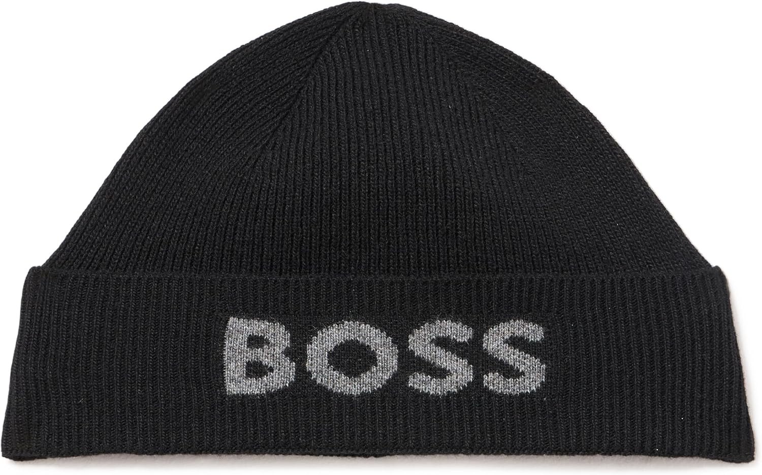 

Мужская вязаная шапка с контрастным логотипом BOSS, Pitch Black