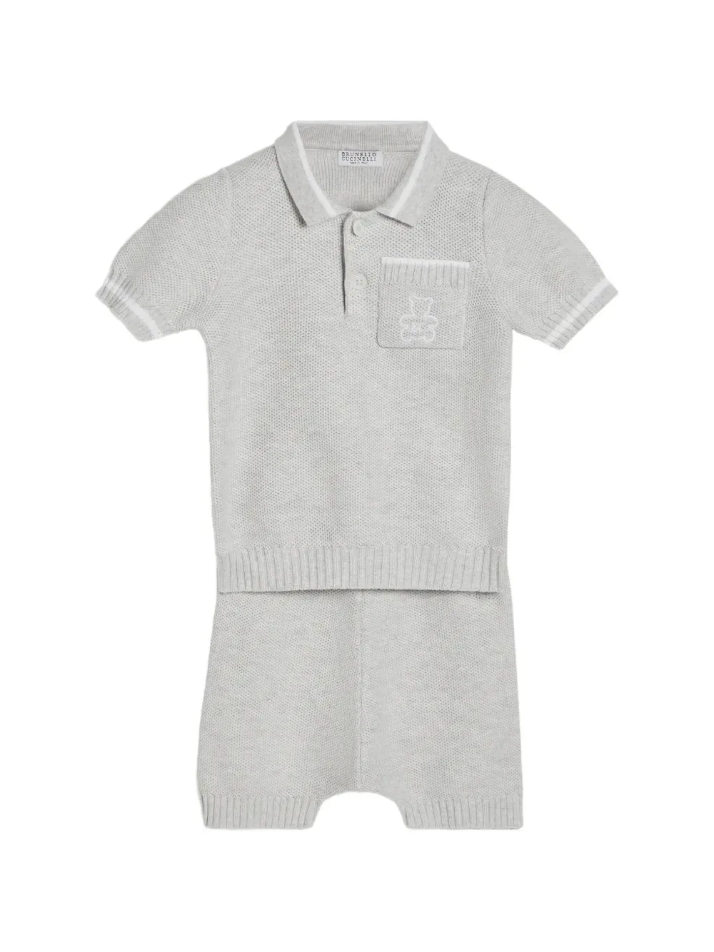 Футболка-поло Baby Bernie с узором в виде сот Brunello Cucinelli Kids, серый