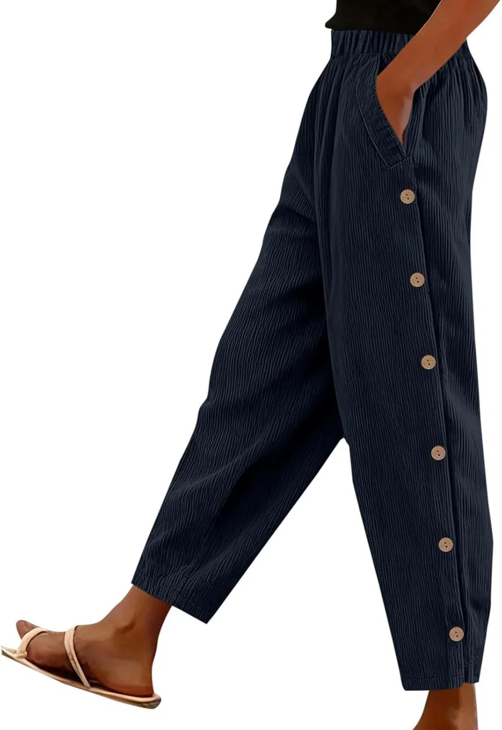 Женские брюки из вельвета Casual Wide Leg в стиле Treetop с эластичным поясом и комфортной посадкой Palazzo для повседневной носки Generic, темно-синий